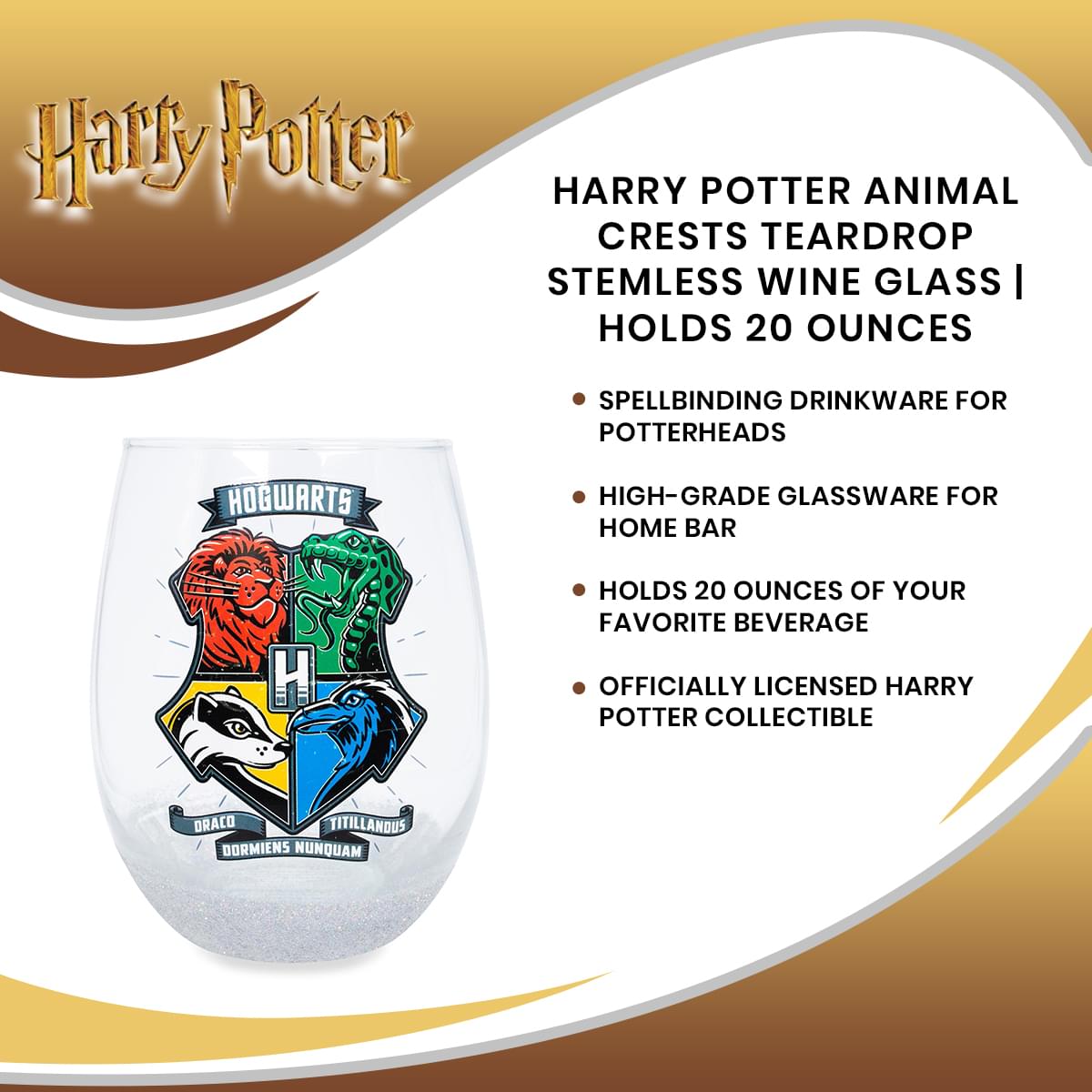 Harry Potter Magical Animal Crest Stemless Wine Glass - 20 Oz