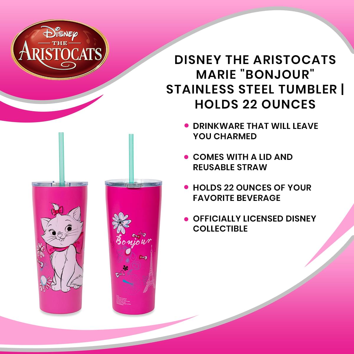 Disney's The Aristocats Marie Bonjour 22-Ounce Stainless Steel Tumbler