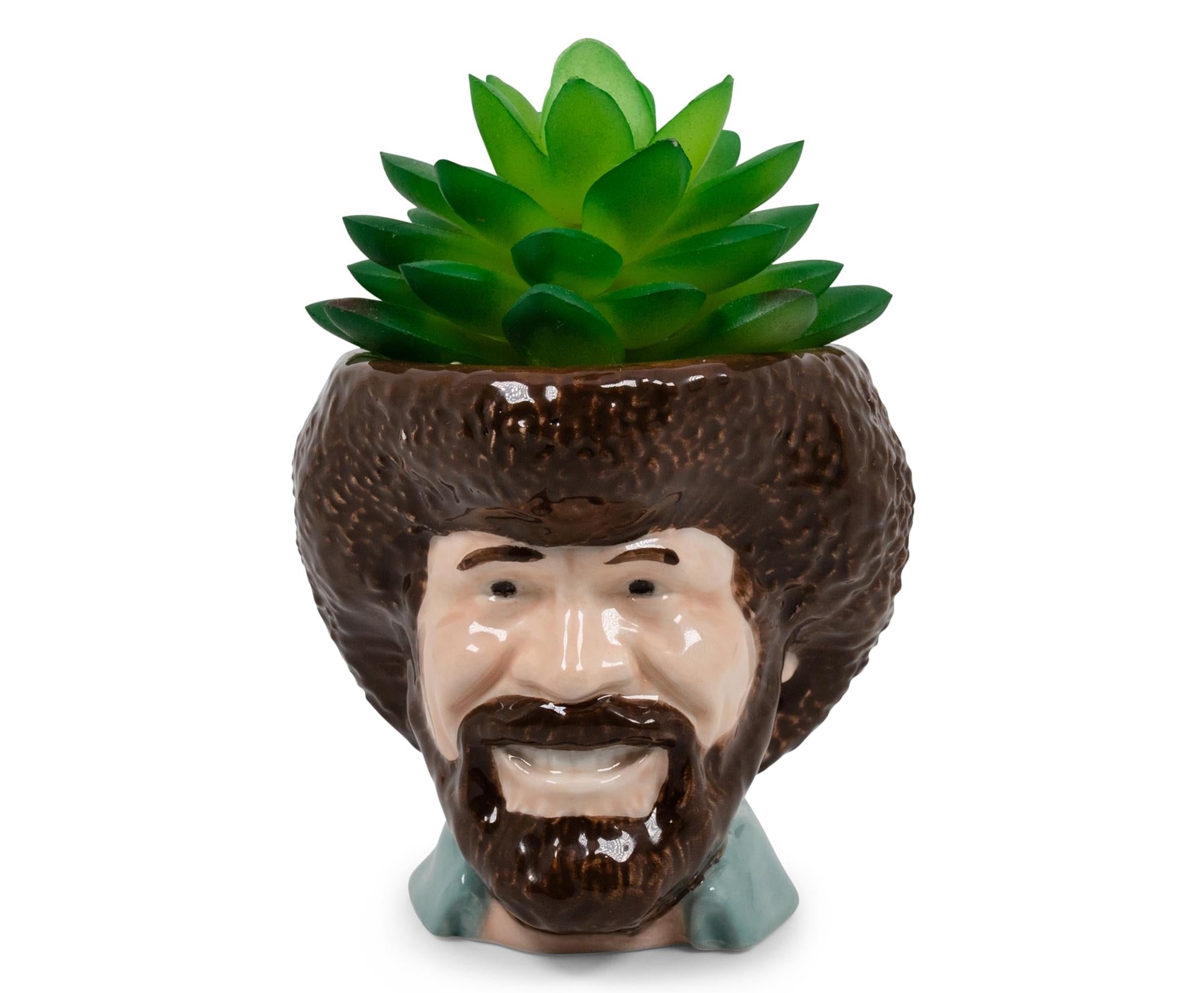 Bob Ross-Inspired Mini Ceramic Planter with Artificial Succulent - A Must-Have for Decor Lovers!