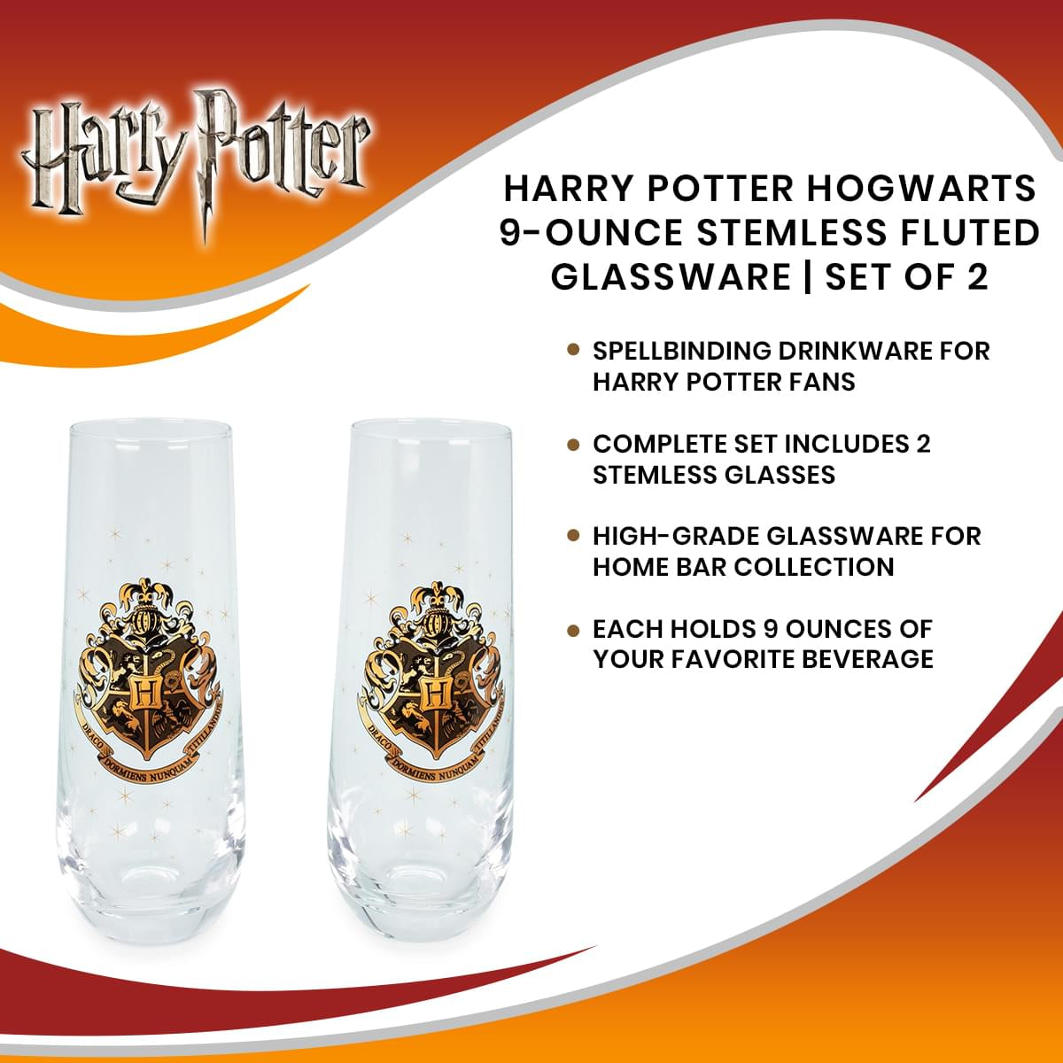 Harry Potter Hogwarts 9 - Ounce Magic Flute Stemless Glasses (Set of 2)