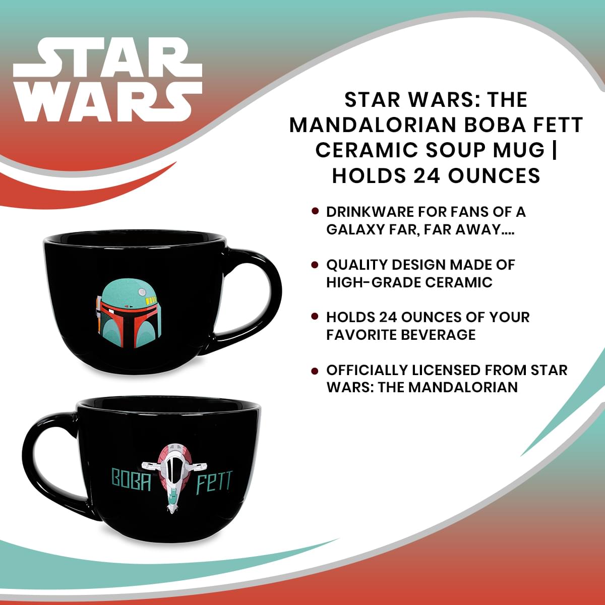 Star Wars: The Mandalorian Boba Fett 24-Ounce Ceramic Soup Mug - A Galactic Treat