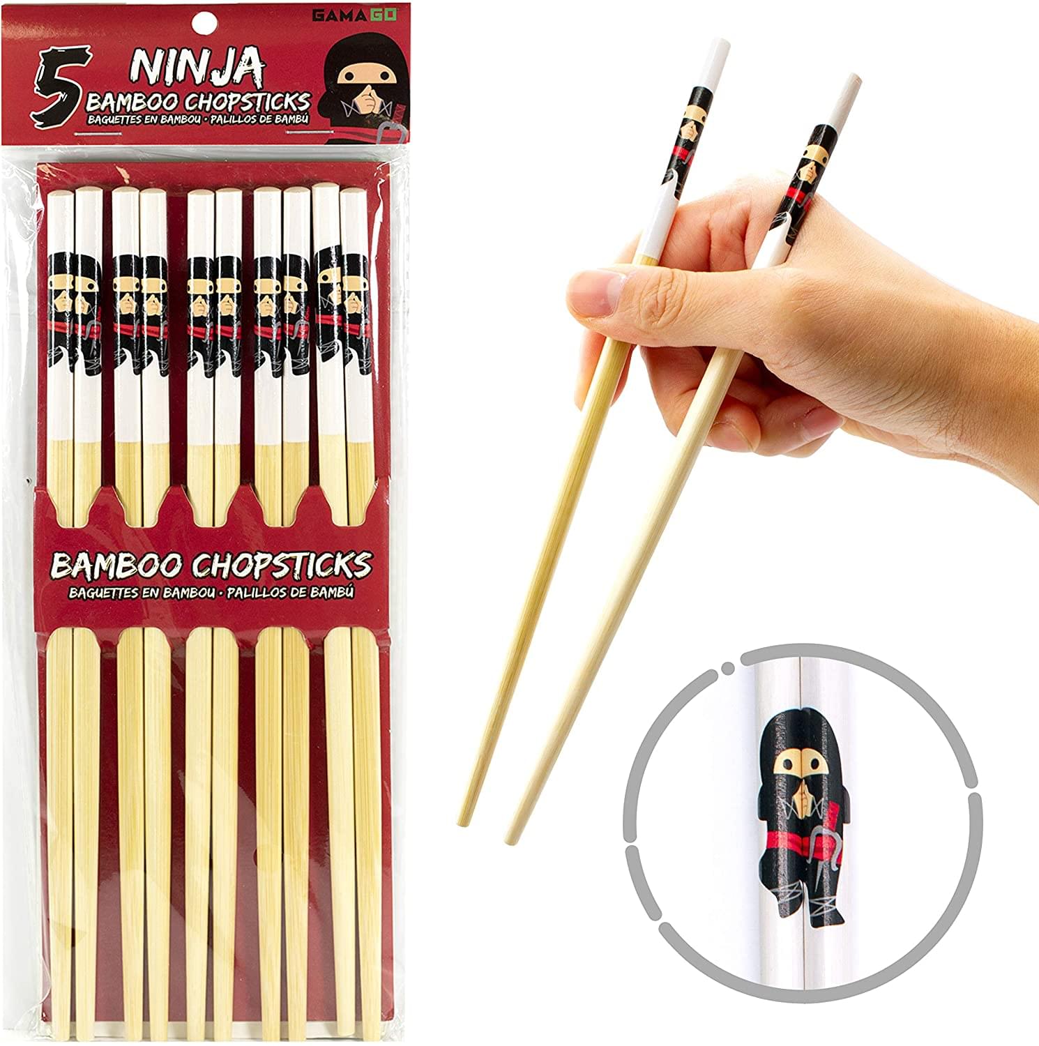 Adorable Ninja 5-Piece Bamboo Chopstick Set