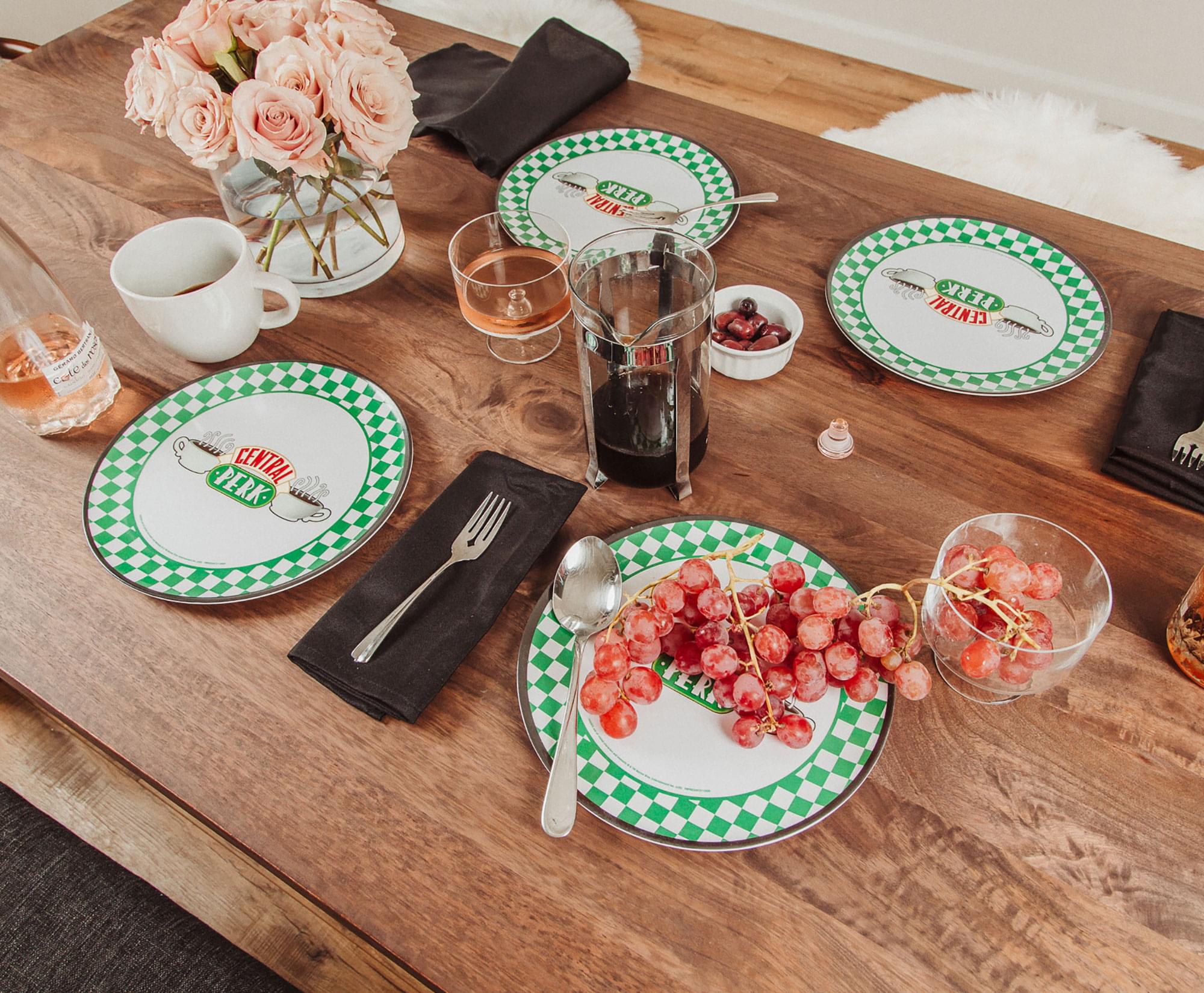 Friends Central Perk 10-Inch Melamine Dinner Plates (Set of 4) - Checkerboard Logo