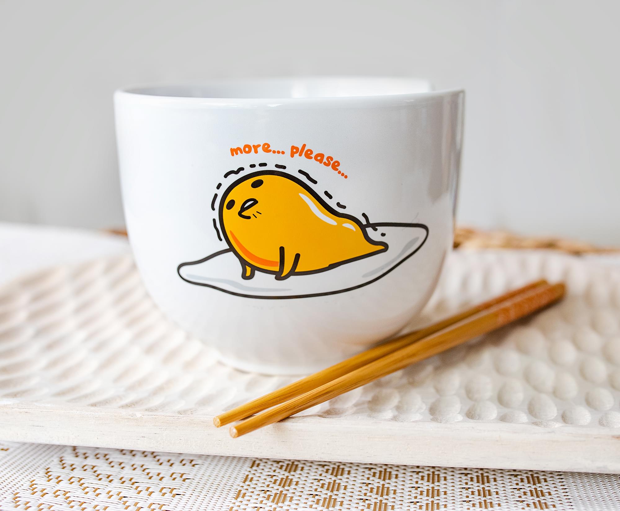 Sanrio Gudetama Japanese Dinner Set with Top Ramen | 20-Ounce Bowl and Chopsticks