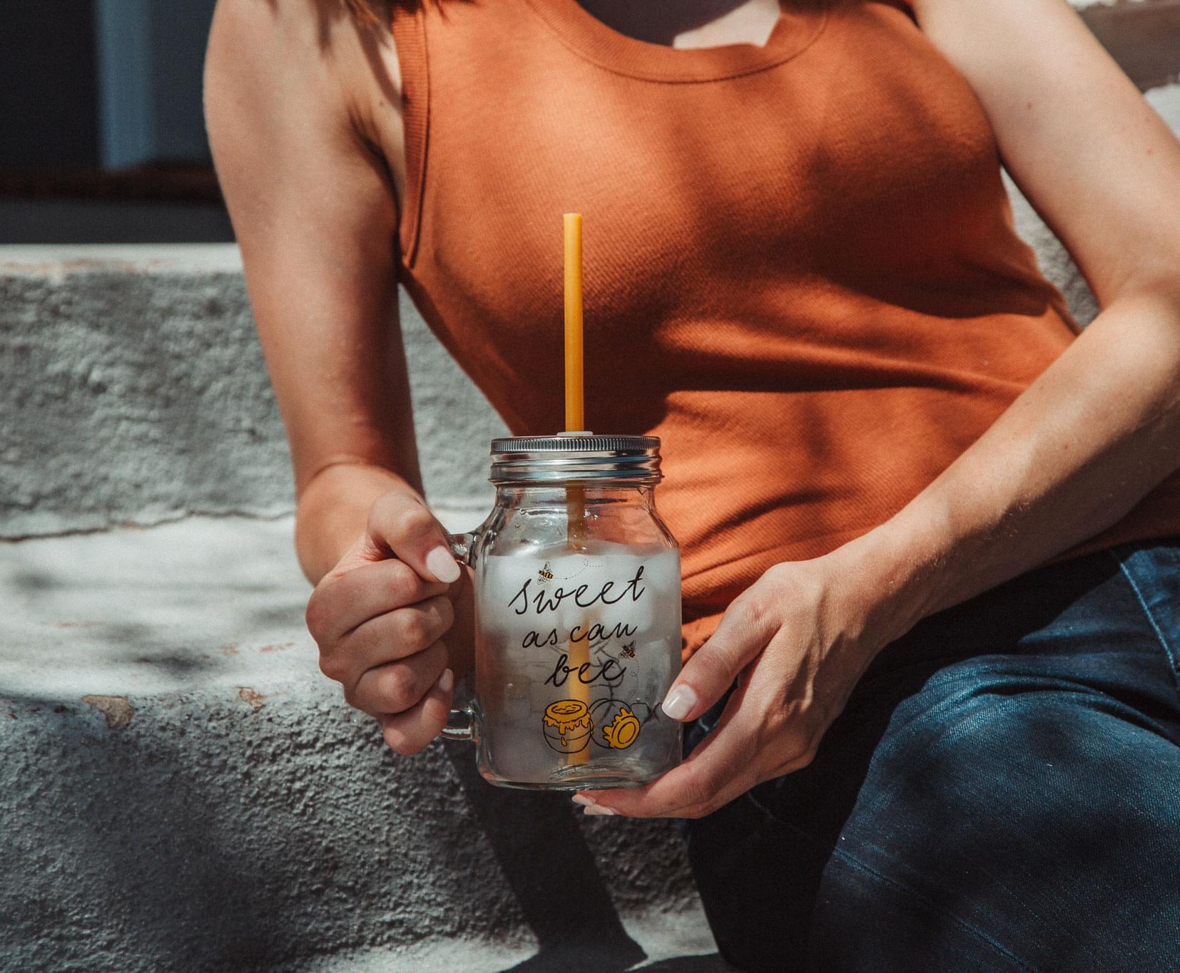 Disney's Winnie the Pooh Sweet as Can Bee 21 Ounce Glass Mason Jar with Lid and Straw - A Honey Lover's Delight