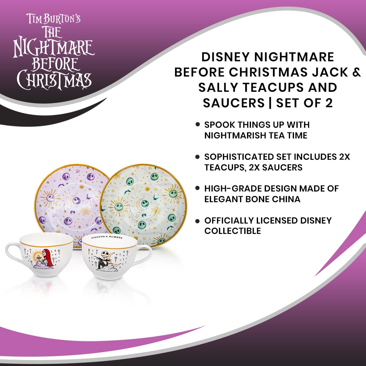 Enchanting Disney Nightmare Before Christmas Jack & Sally Teacup Set - A Must-Have for Tea Lovers!