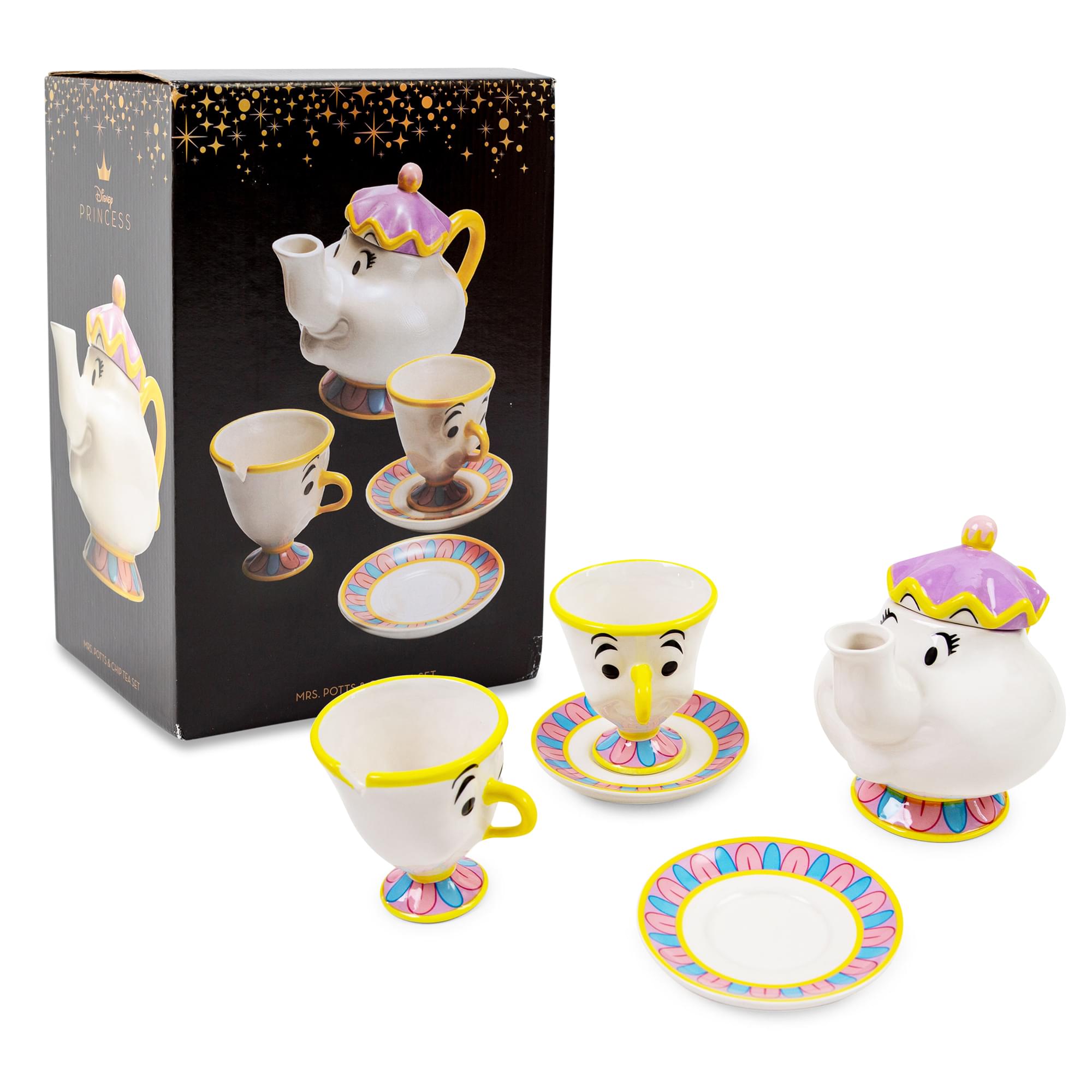 Disney's Enchanting Beauty and the Beast Mrs. Potts Tea Set with 2 Chip Cups & Saucers