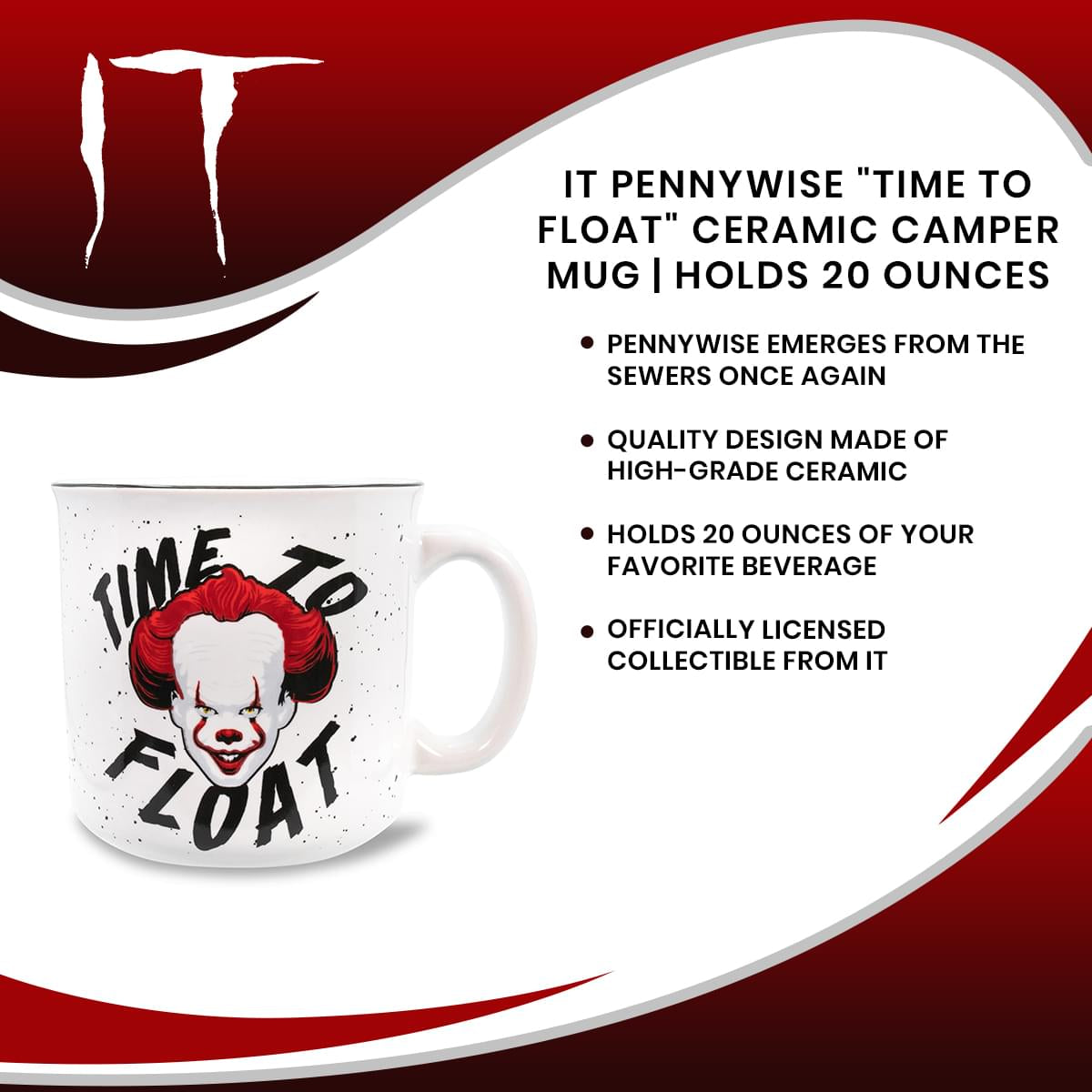 IT Pennywise Ceramic Camper Mug - 20 Oz