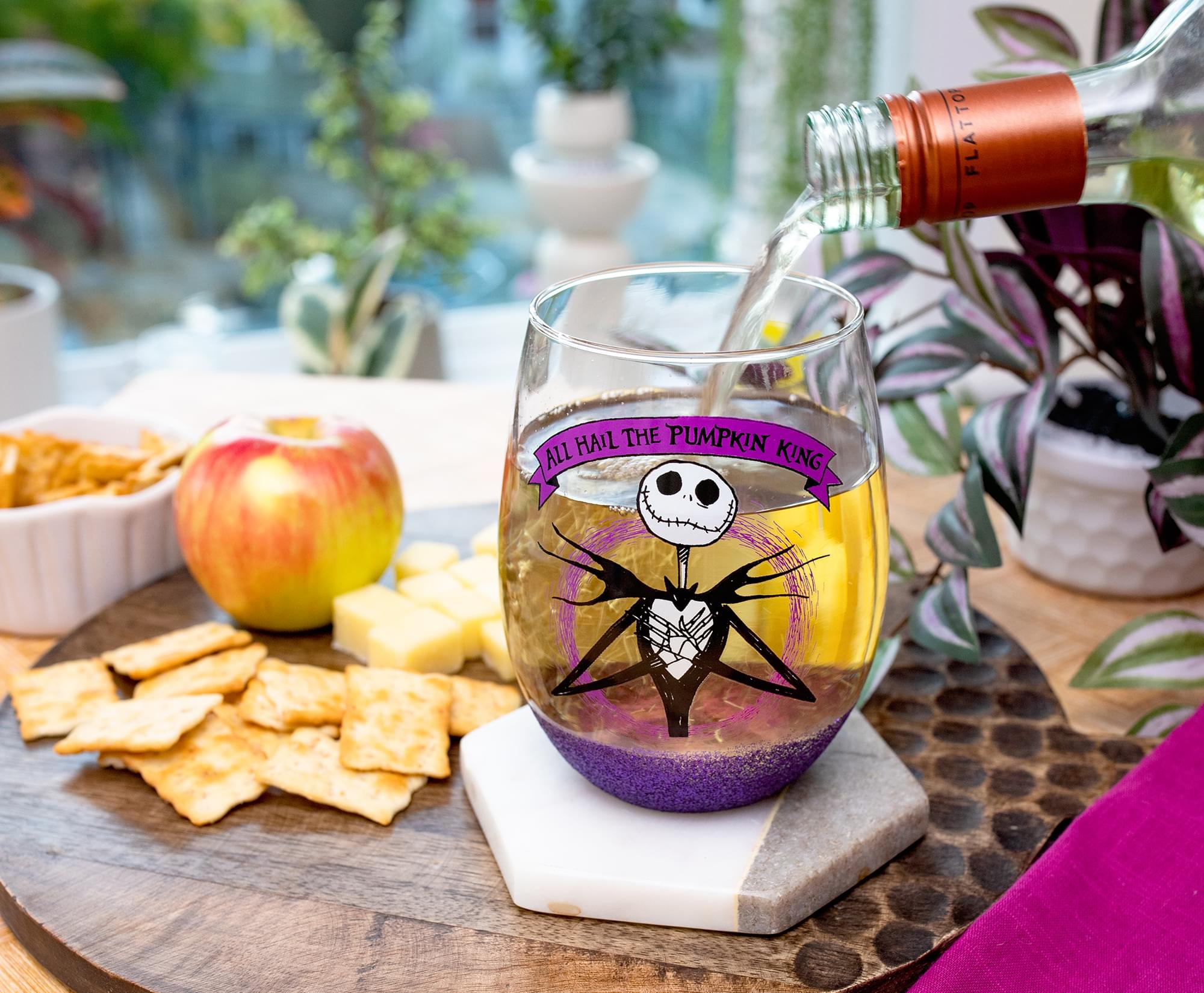 Disney's Nightmare Before Christmas All Hail Pumpkin King Stemless Wine Glass - Toast to Jack Skellington