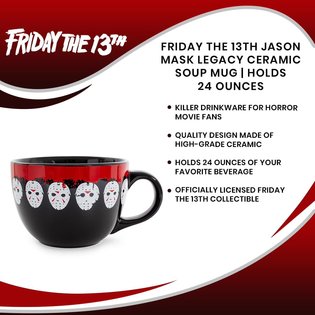 Jason Mask Legacy Ceramic Soup Mug - 24 Ounces of Friday the 13th Terror