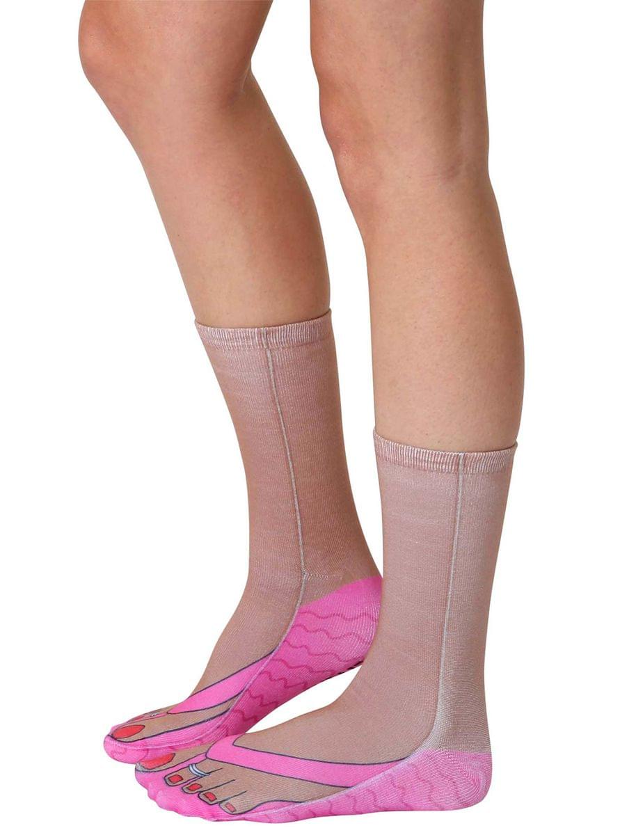 Living Royal Photo Print Crew Socks - Tan Flip Flops Style