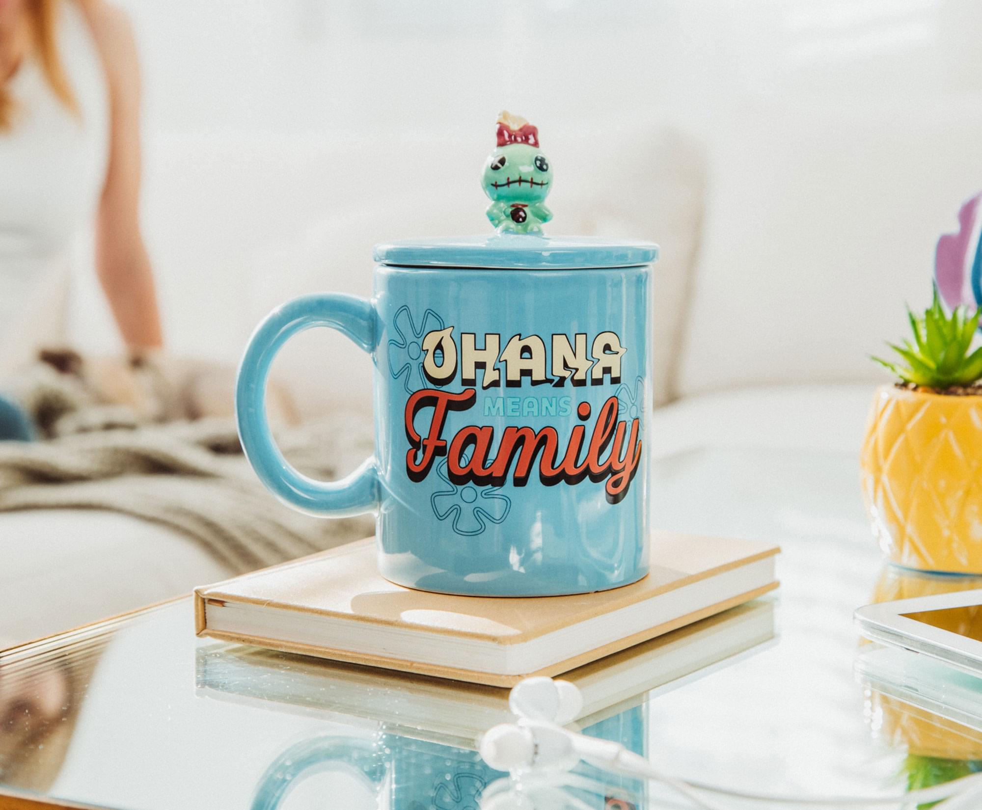 Disney Lilo & Stitch Ohana Ceramic Mug with Lid - 18 Ounce Galactic Fun