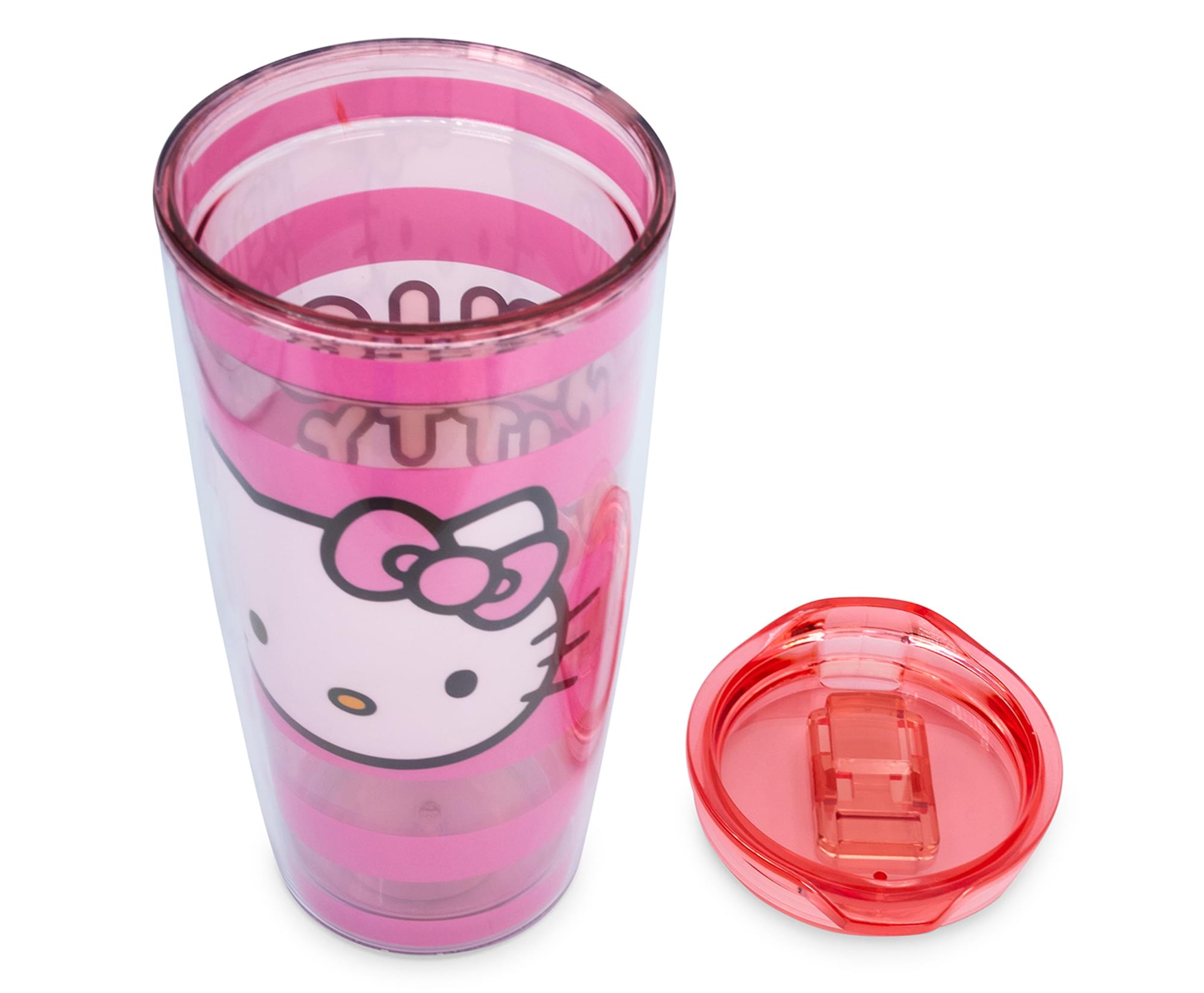 Sanrio Hello Kitty Pink Stripes 20-Ounce Travel Tumbler with Slide Close Lid