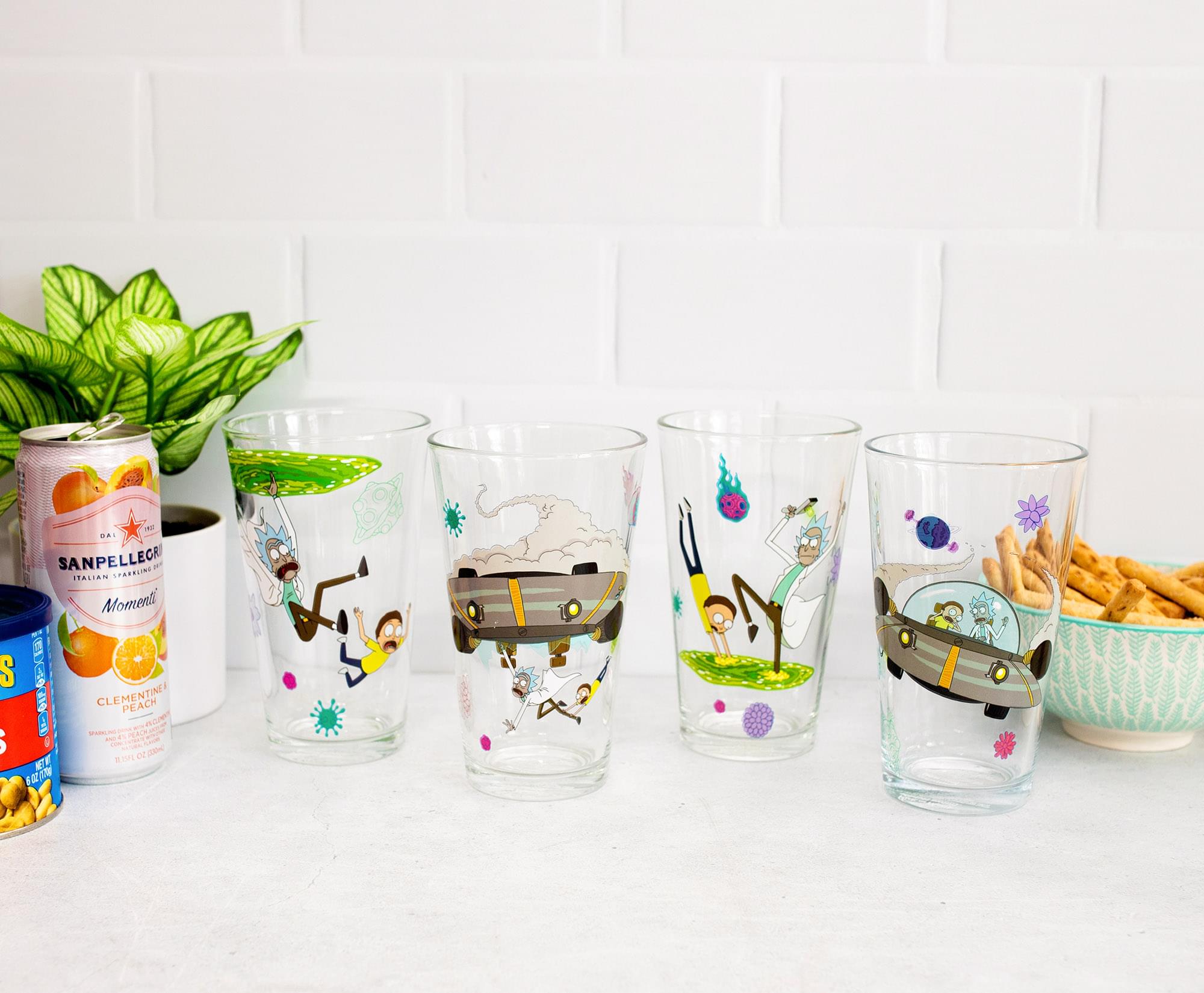 Rick and Morty 4-Piece 16-Ounce Pint Glass Set