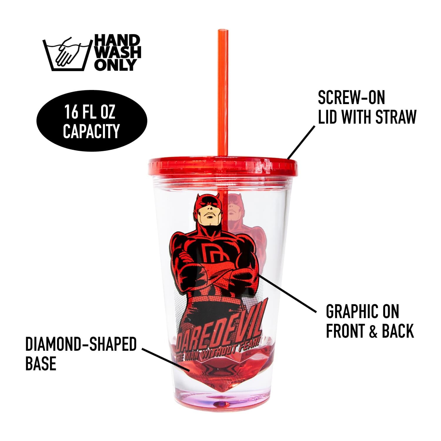 Daredevil 18 OZ Reusable Tumbler with Straw - Hero Pose Edition