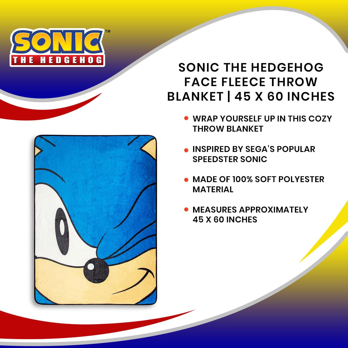 Sonic the Hedgehog Ultra-Comfy Fleece Throw Blanket - 45 x 60 Inches