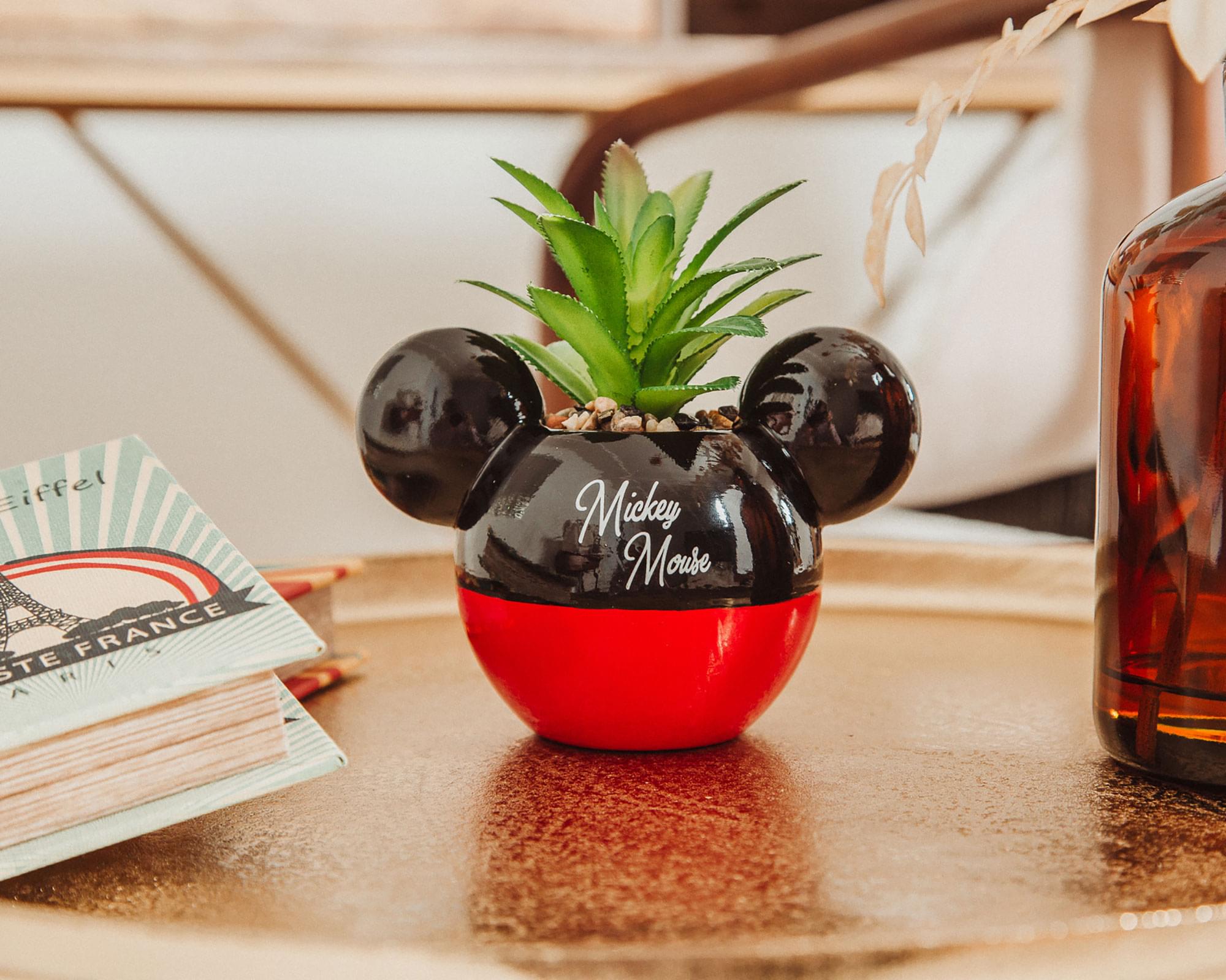 Enchanting Disney Mickey Mouse 3-Inch Ceramic Mini Planter with Artificial Succulent