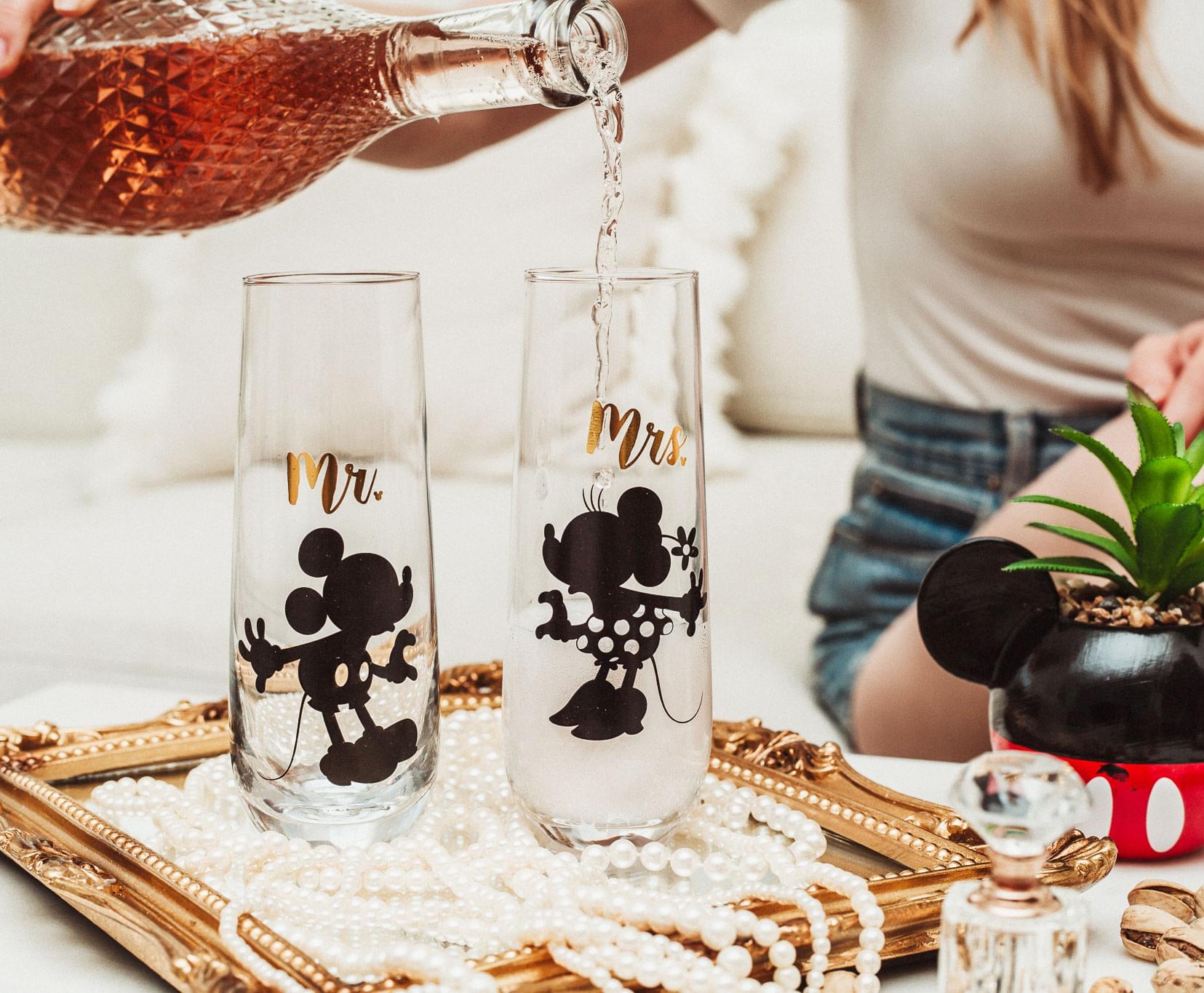 Disney Mickey & Minnie 9 - Ounce Stemless Fluted Glasses Set of 2 - Toast to Love!