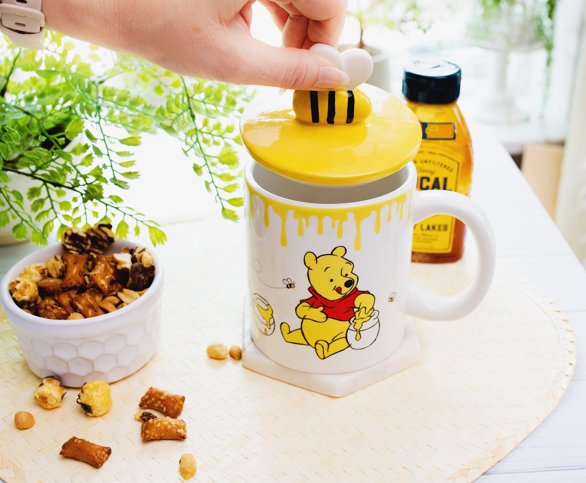 Disney's Enchanting Winnie The Pooh Hunny Pot Ceramic Mug with Lid - 18 Ounce Delight