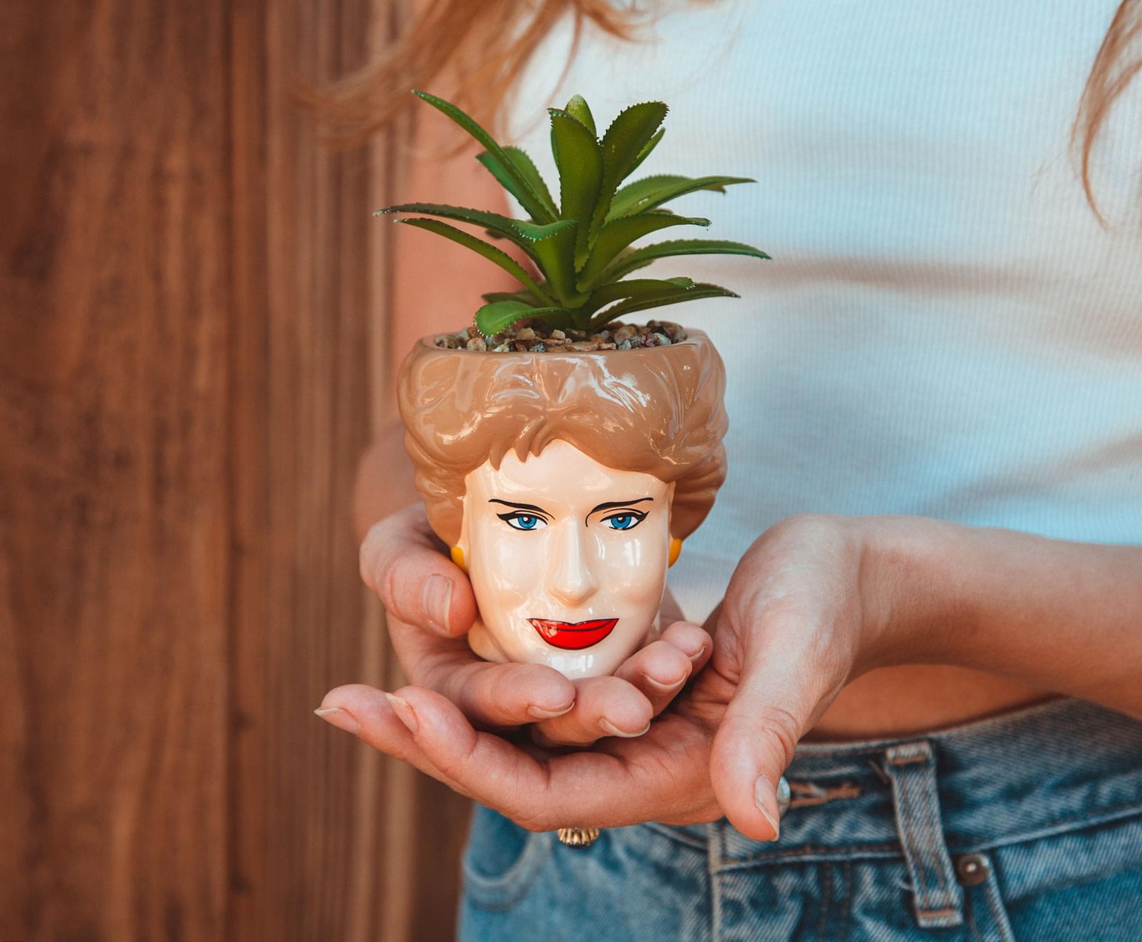 Golden Girls Blanche Ceramic Mini Planter with Artificial Succulent