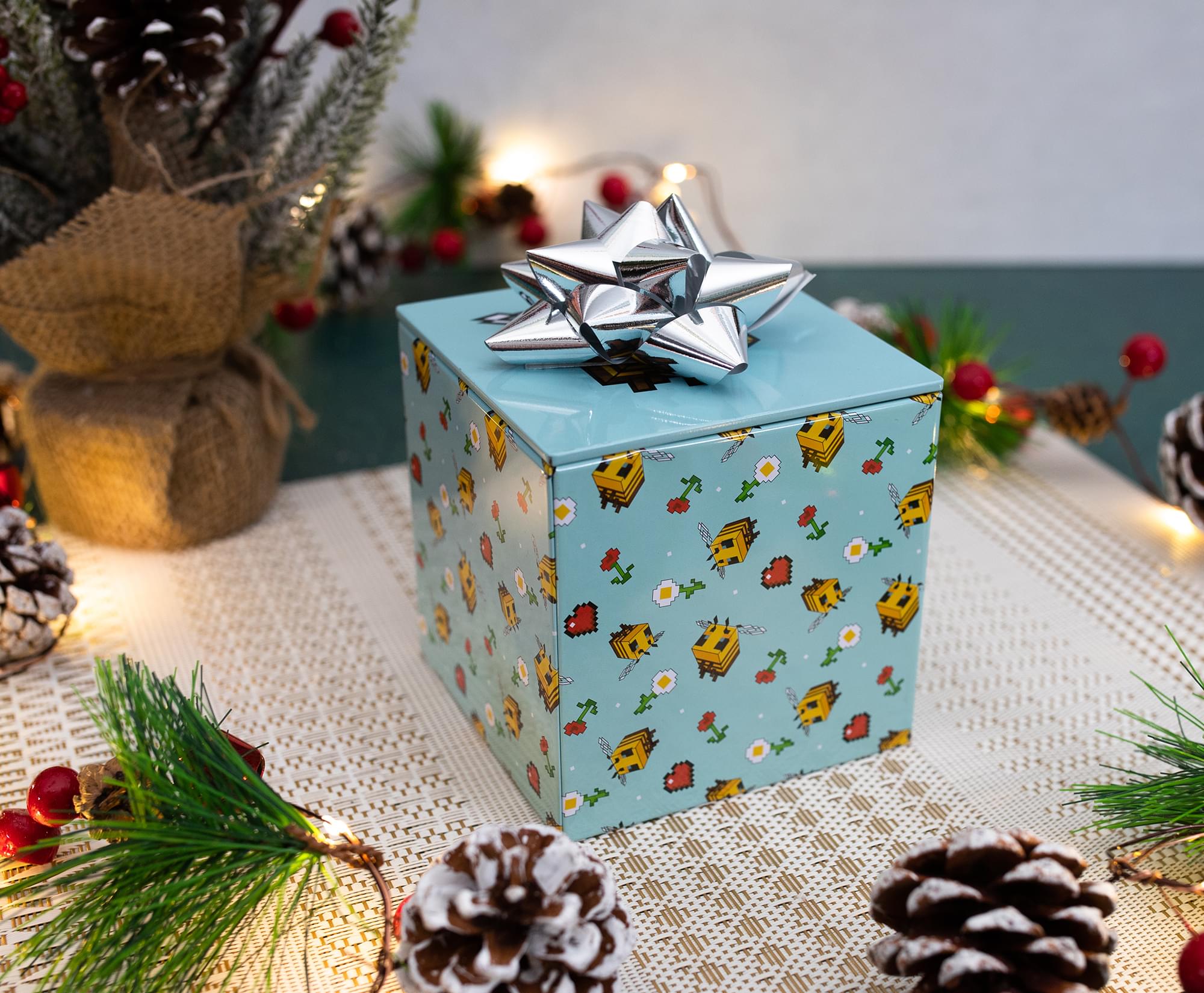 Bee - Patterned Minecraft 4 - Inch Tin Storage Cube with Lid - A Must - Have for Gamers