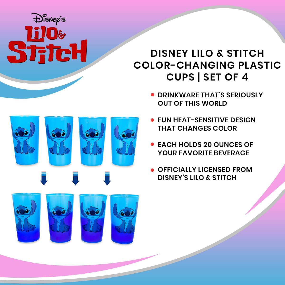 Magic Disney Lilo & Stitch Color-Changing Plastic Cups - Set of 4