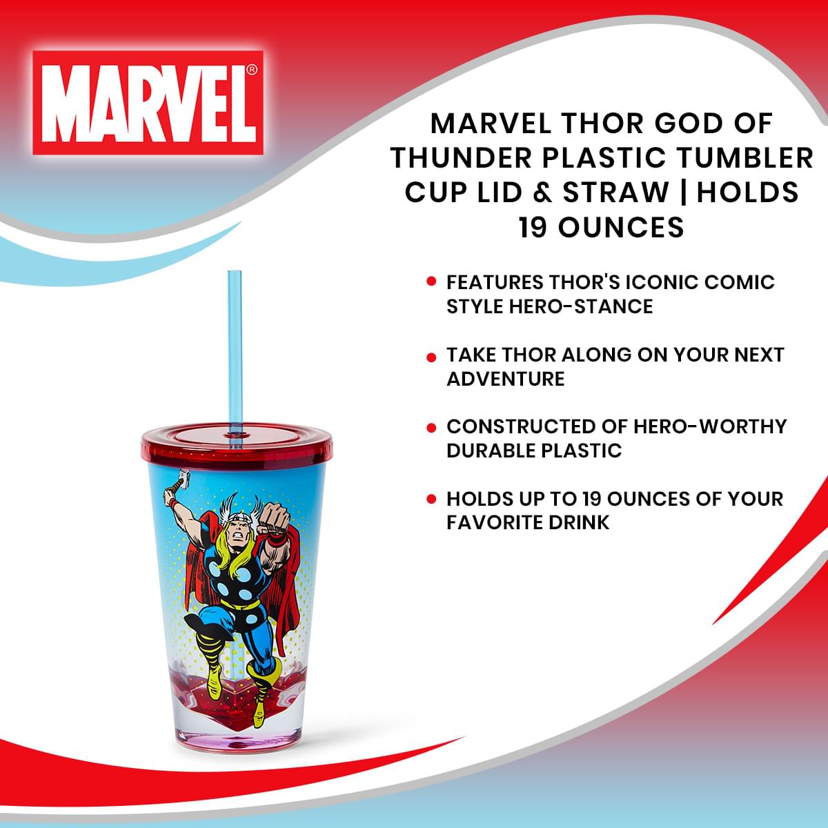 Marvel Thor God of Thunder 19-Ounce Insulated Tumbler with Lid and Straw