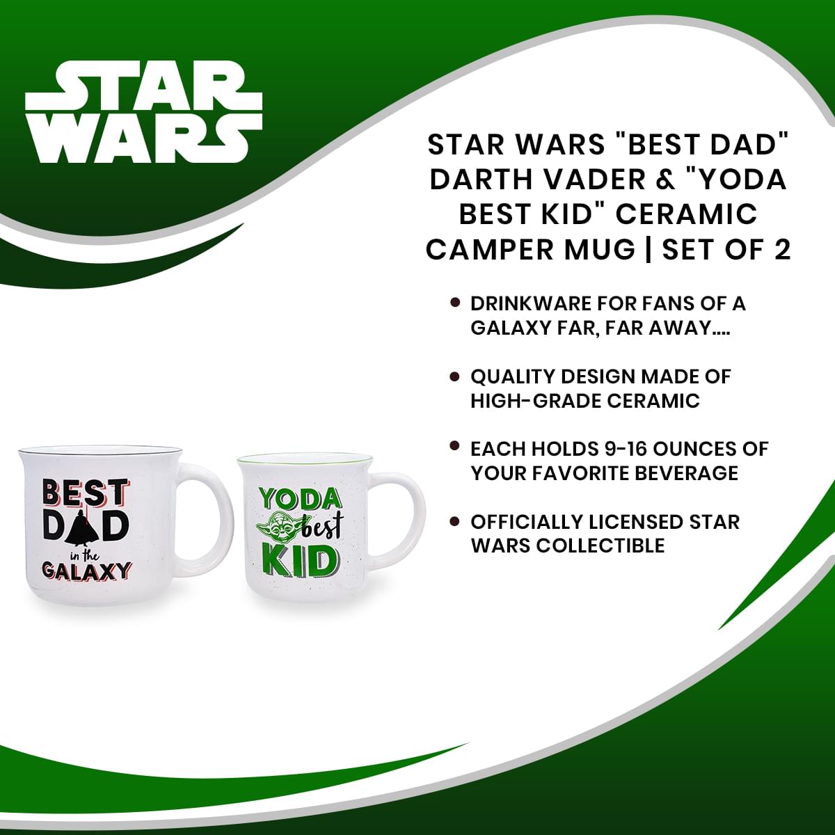 Star Wars Dad & Kid Ceramic Camper Mug Set - Darth Vader & Yoda