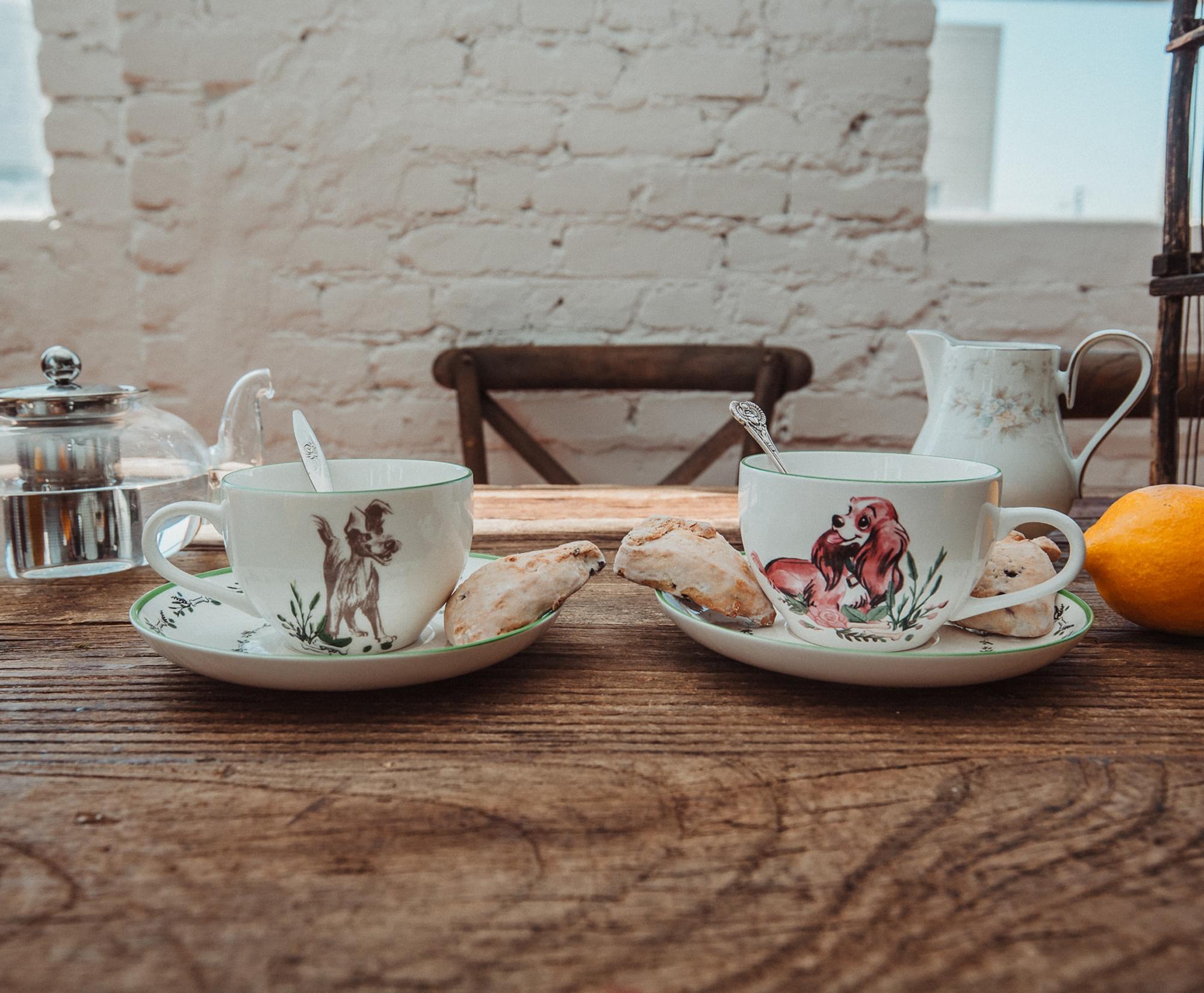 Disney Lady and the Tramp Bone China Tea Set - A Pair of Teacups and Saucers