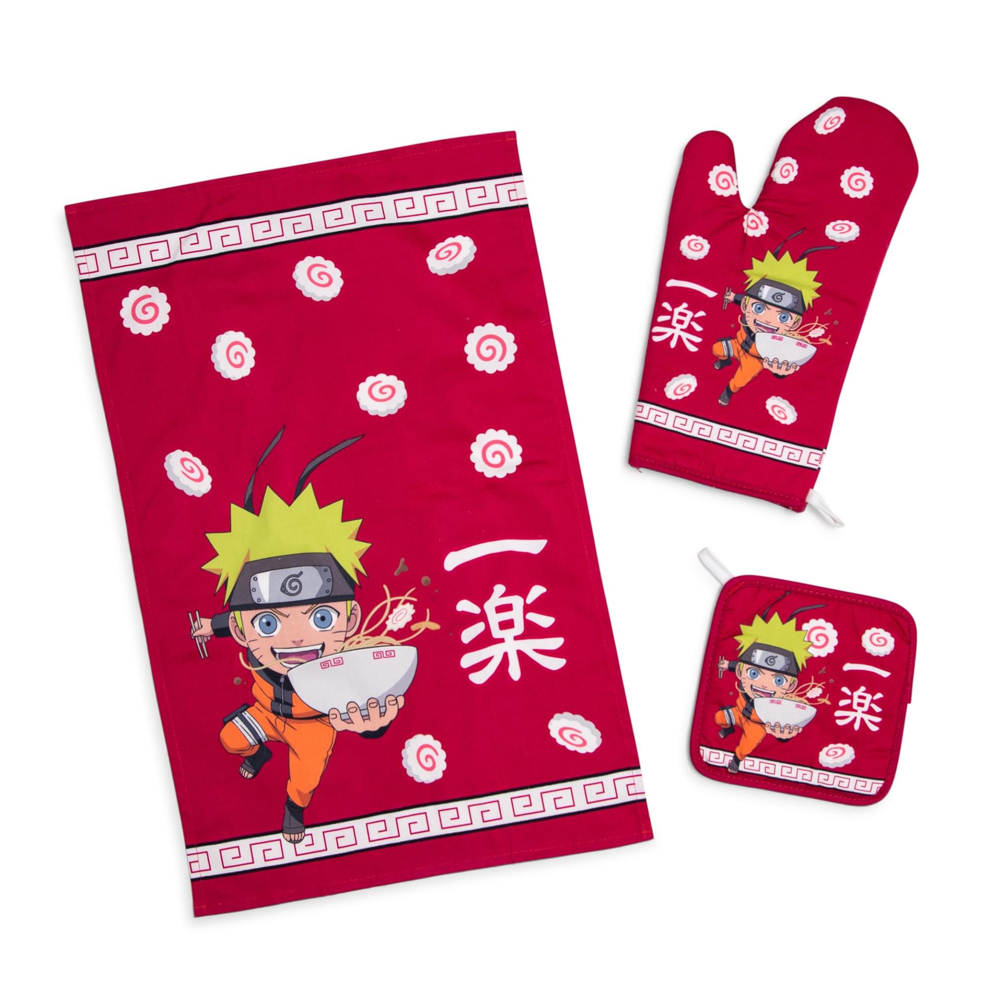 Naruto Chibi Ramen-Inspired 3-Piece Kitchen Set: Oven Mitt, Dish Towel, and Pot Holder