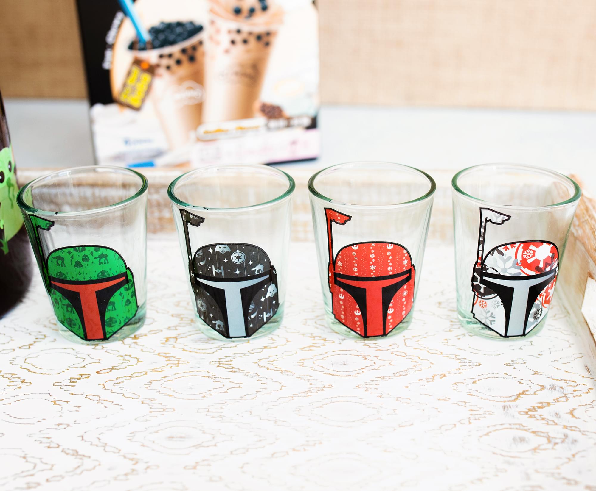 Celebrate Life Day with Star Wars Holiday Boba Fett 2.5-Ounce Mini Shot Glasses Set of 4
