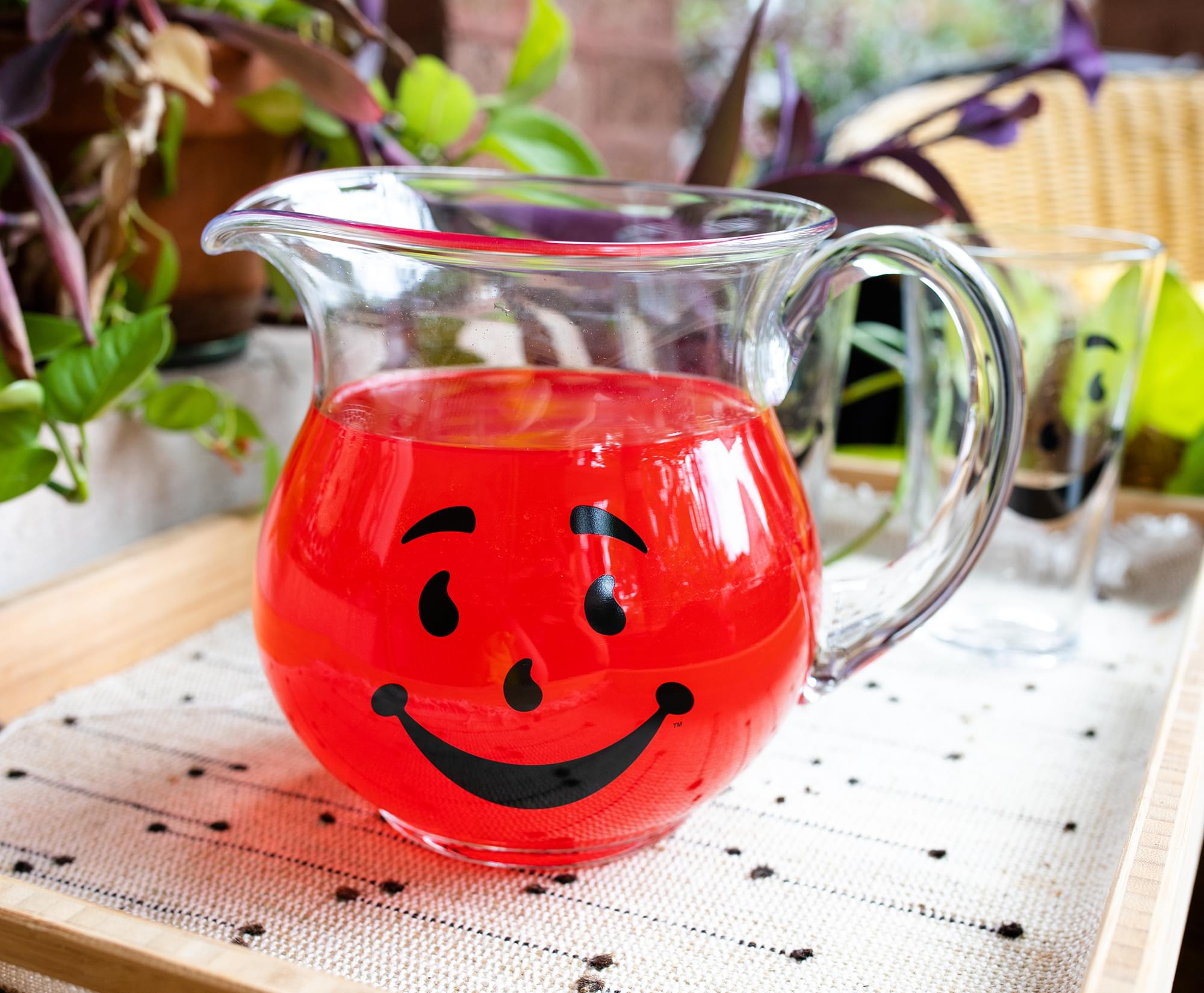 Kool-Aid Man 64-Ounce Glass Pitcher & 2 16-Ounce Pint Glasses Set - Fun and Durable Drinkware