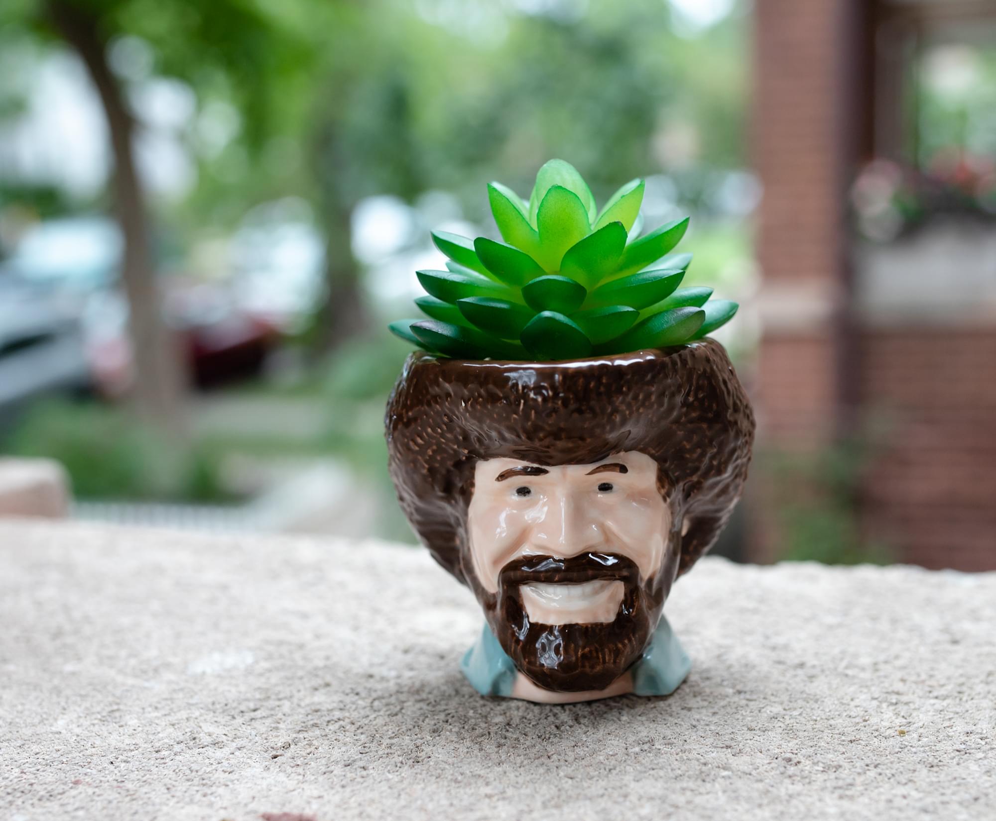 Bob Ross-Inspired Mini Ceramic Planter with Artificial Succulent - A Must-Have for Decor Lovers!