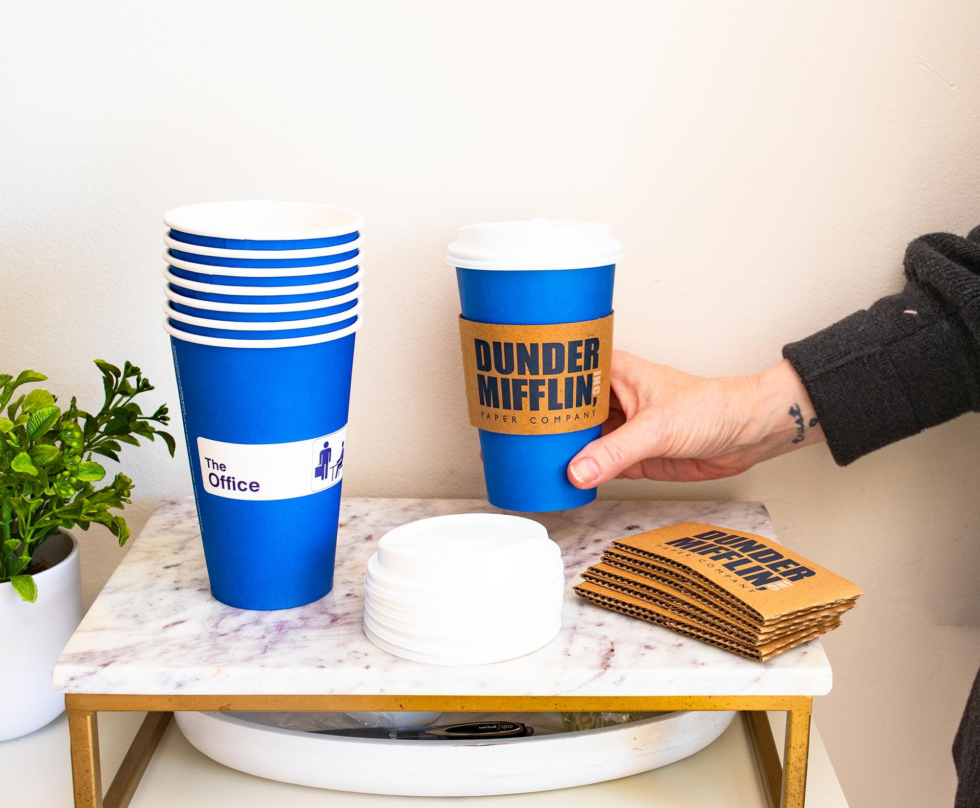 Dunder Mifflin 8-Pack Disposable Paper Travel Cups with Lids for The Office Fans