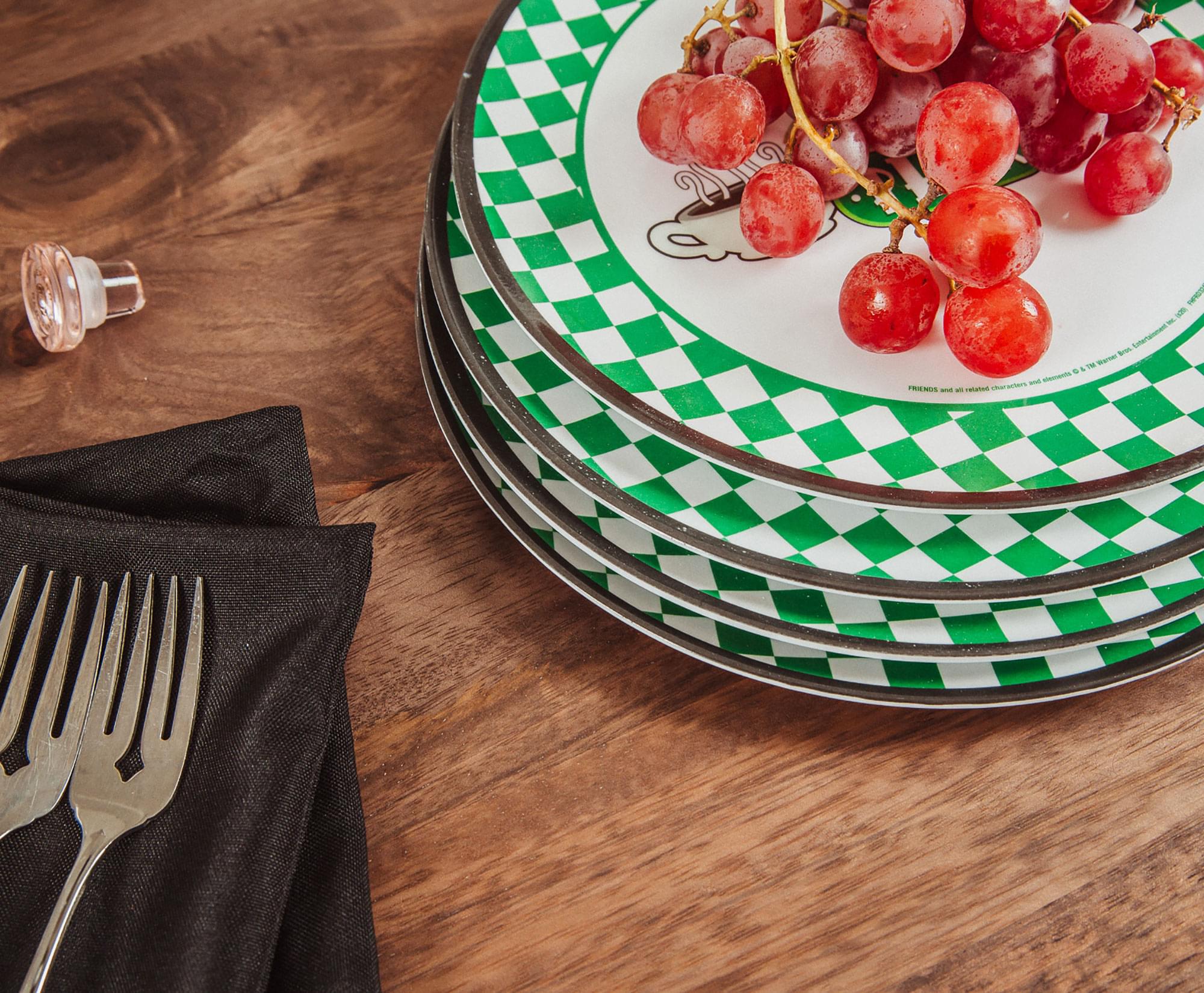 Friends Central Perk 10-Inch Melamine Dinner Plates (Set of 4) - Checkerboard Logo
