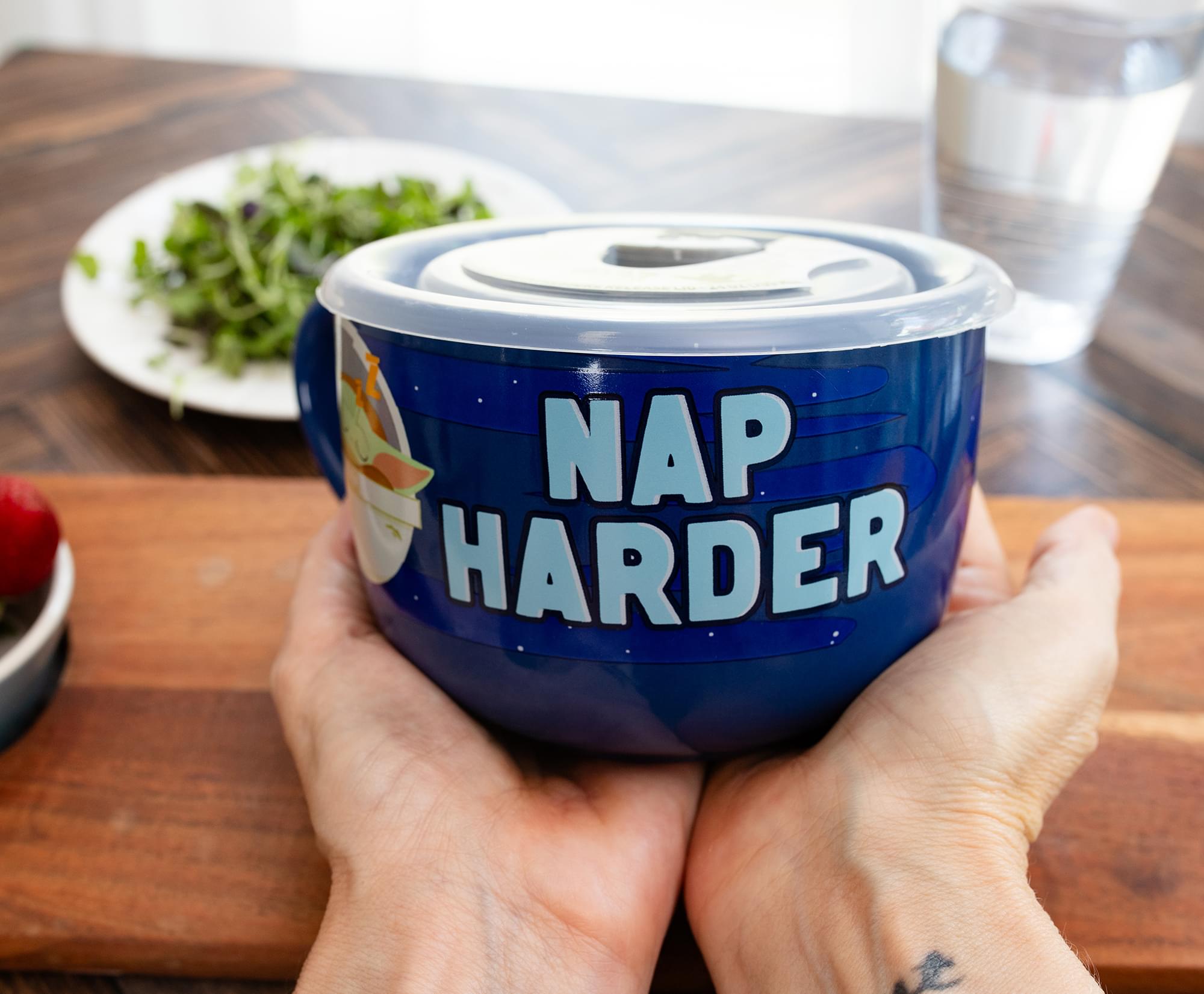 Star Wars: The Mandalorian Work Hard & Nap Hard Ceramic Soup Mug with Lid - 24 Ounces