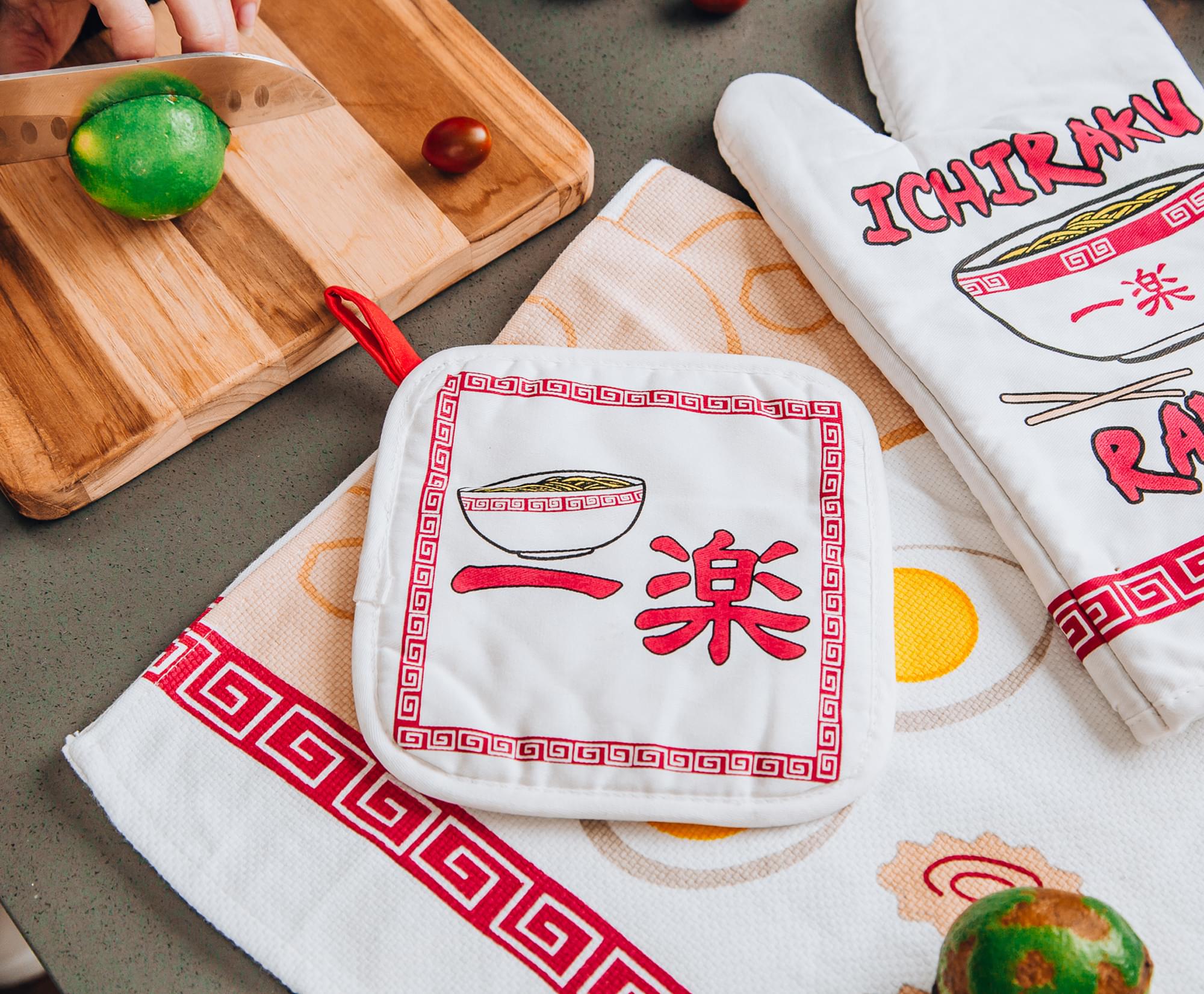 Naruto Ichiraku Ramen-Inspired 3-Piece Kitchen Set: Oven Mitt, Dish Towel, Pot Holder
