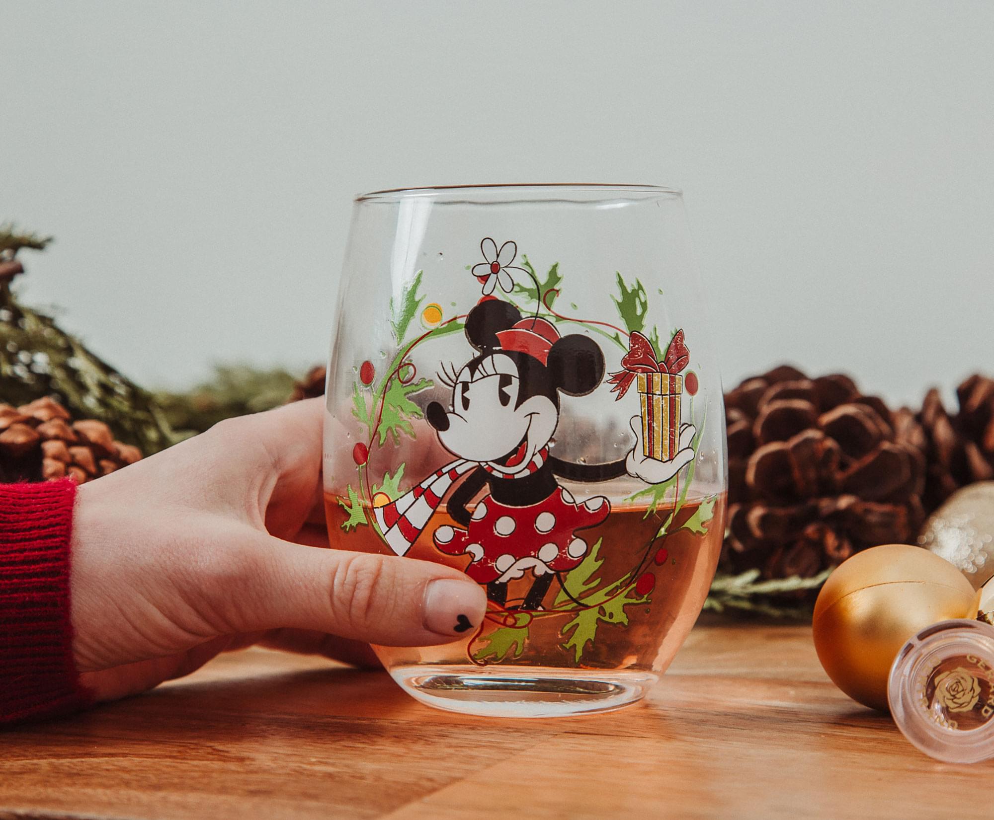 Disney Minnie Mouse Christmas Cheer Stemless Wine Glass - 20 Ounce Festive Fun