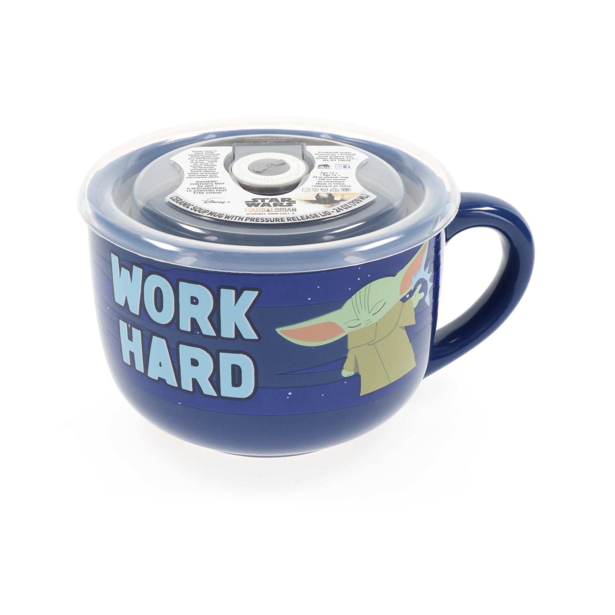 Star Wars: The Mandalorian Work Hard & Nap Hard Ceramic Soup Mug with Lid - 24 Ounces