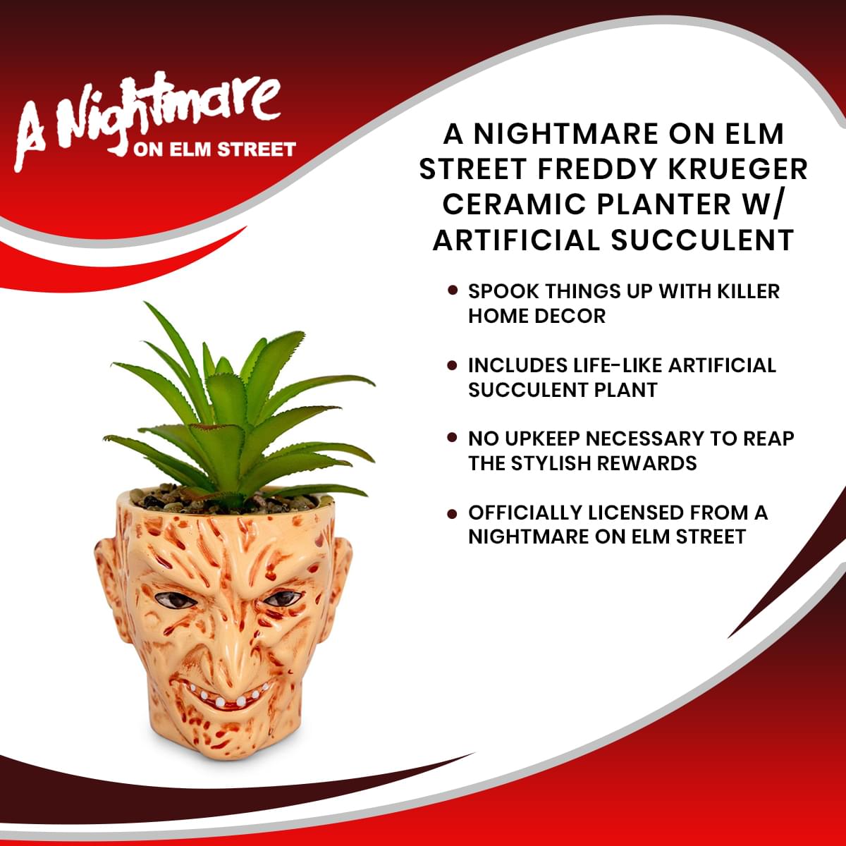 Nightmare Fuel: Freddy Krueger Ceramic Planter with Artificial Succulent