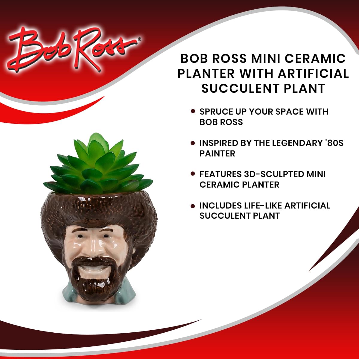 Bob Ross-Inspired Mini Ceramic Planter with Artificial Succulent - A Must-Have for Decor Lovers!