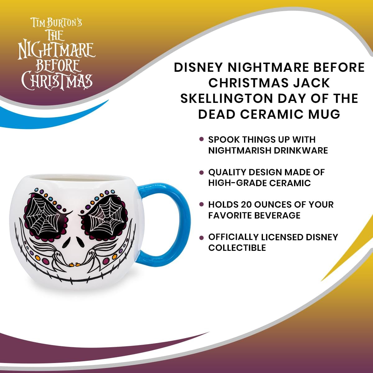 Disney's Nightmare Before Christmas Jack Skellington Day of the Dead Ceramic Mug