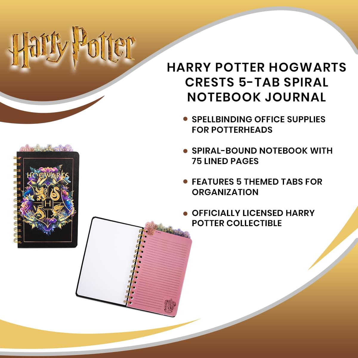 Harry Potter Hogwarts Crests 5-Tab Spiral Notebook - Your Wizarding World Companion