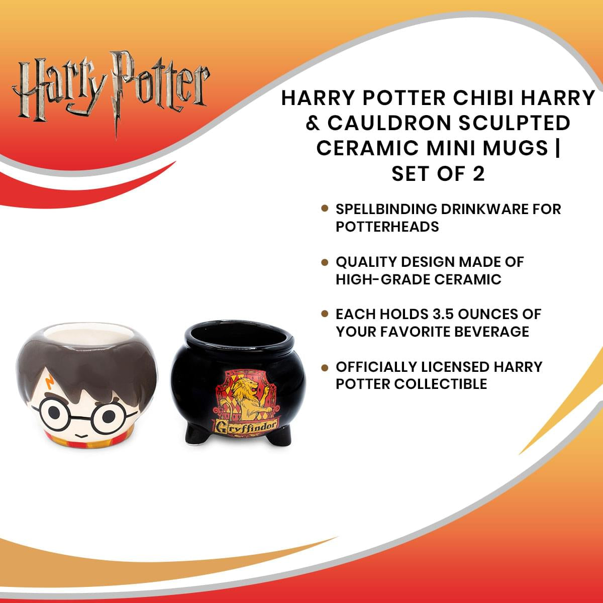 Magical Harry Potter Chibi Harry & Cauldron Ceramic Mini Mugs Set of 2