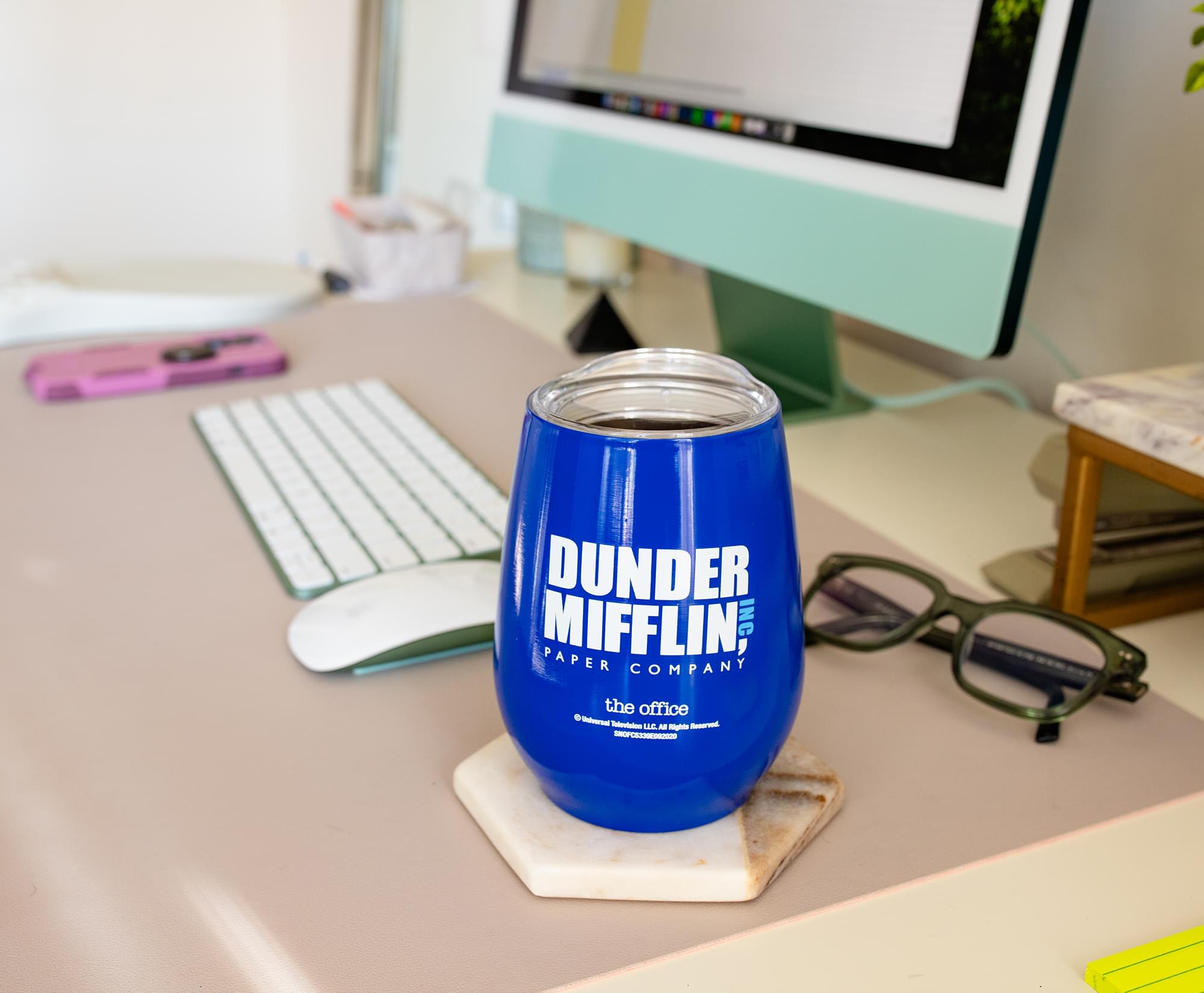 Dunder Mifflin Stainless Steel Tumbler with Lid - 10 Ounce Office Inspired