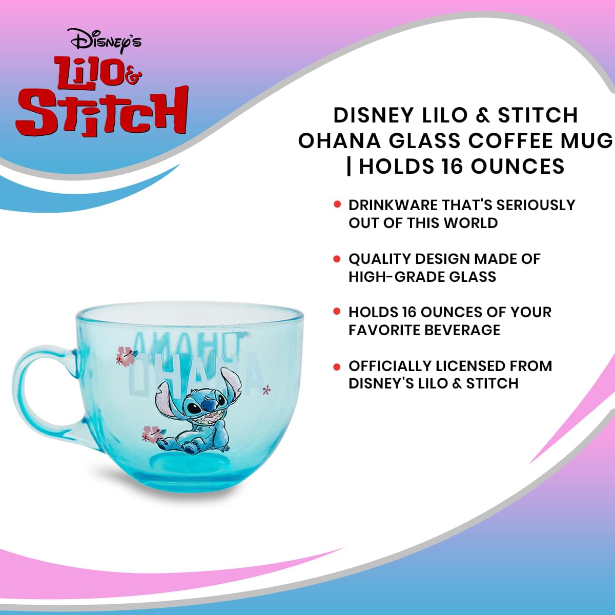 Disney Lilo & Stitch Ohana 16-Ounce Glass Coffee Mug - A Tropical Treat!