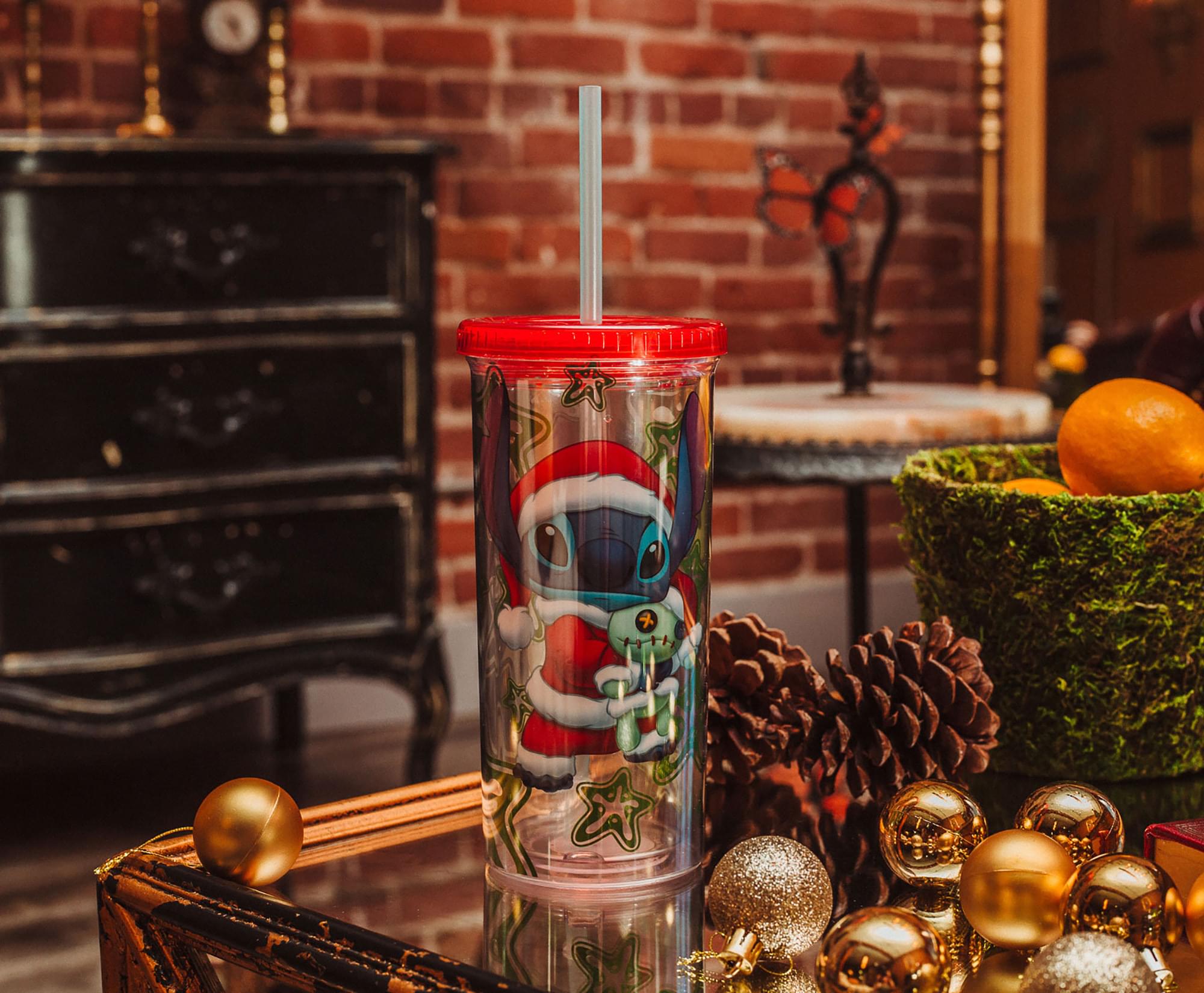 Disney Lilo & Stitch Santa Outfit Carnival Cup with Lid and Straw - 20 Ounce Festive Fun