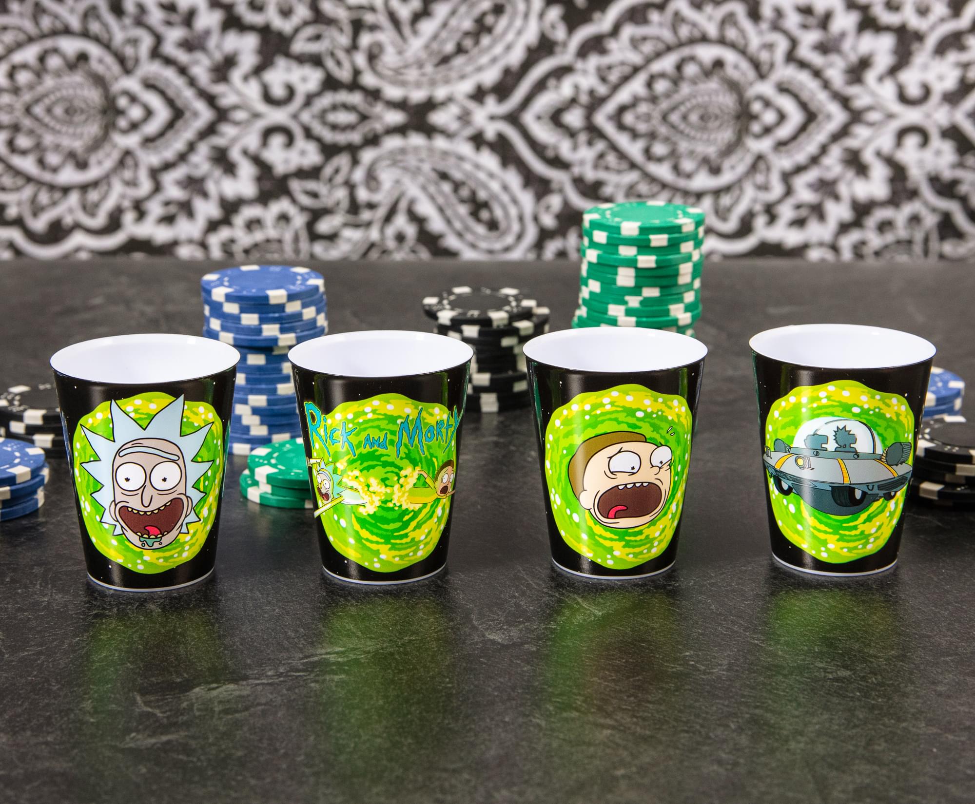 Rick and Morty 1.5-Ounce Plastic Mini Shot Glass Set of 4 - Your Out-of-This-World Drinking Companion