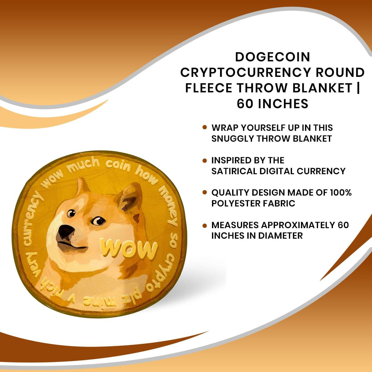 Dogecoin Cryptocurrency Round Fleece Blanket - 60 Inches of Cozy Fun
