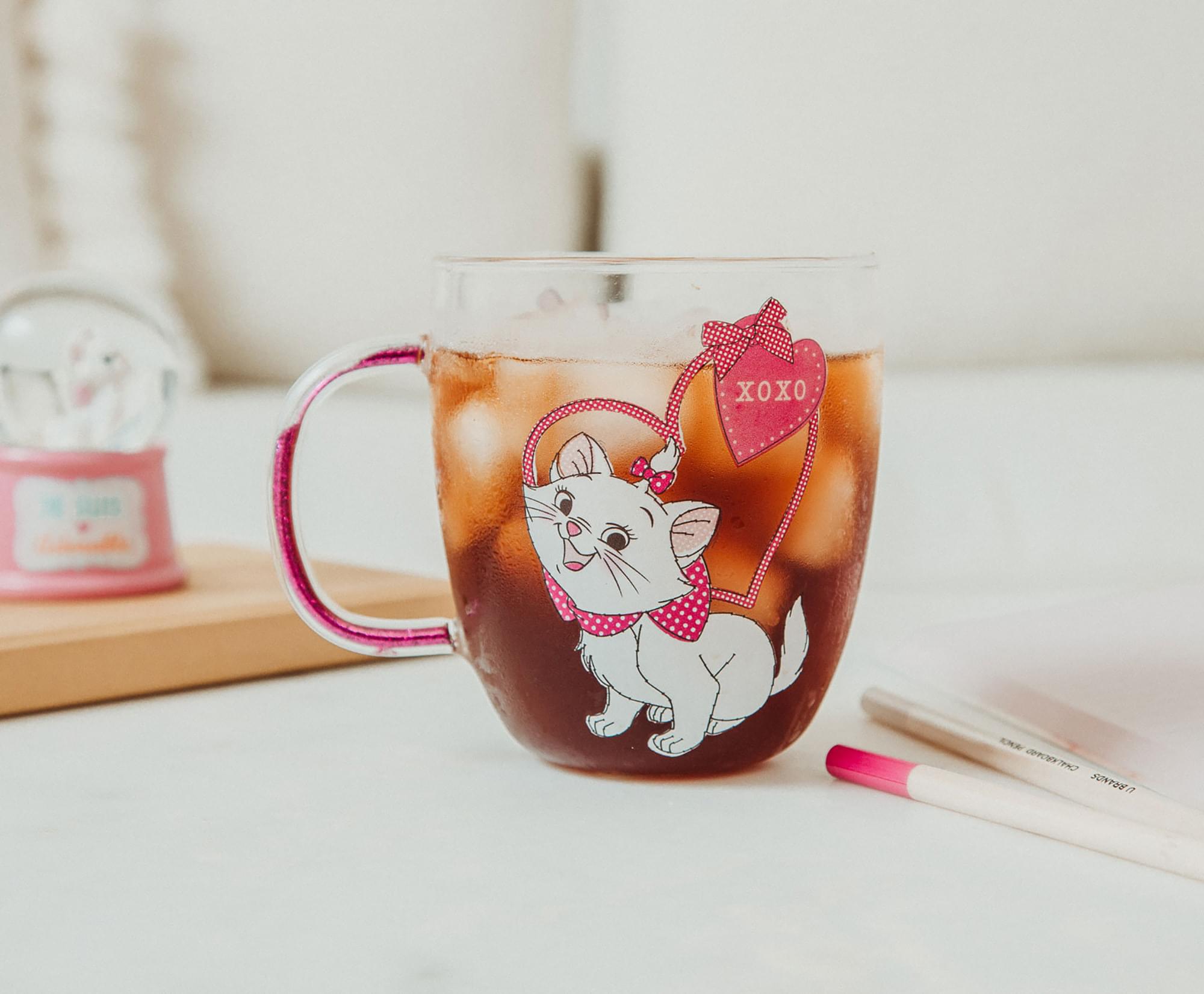 Disney's The Aristocats Marie XOXO Glitter Handle 14-Ounce Glass Mug